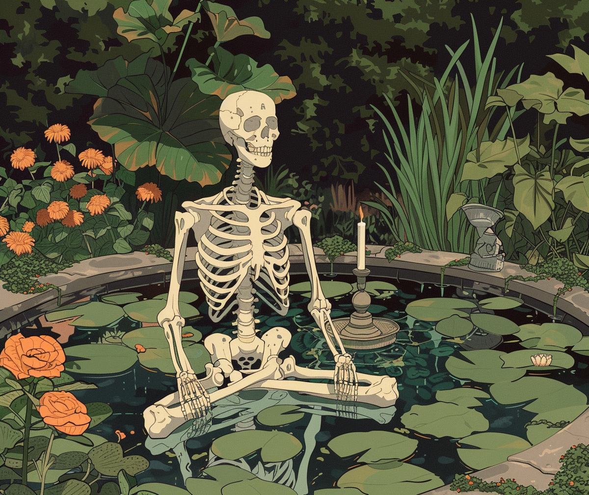 Design: Skeleton Meditating in Zen Garden