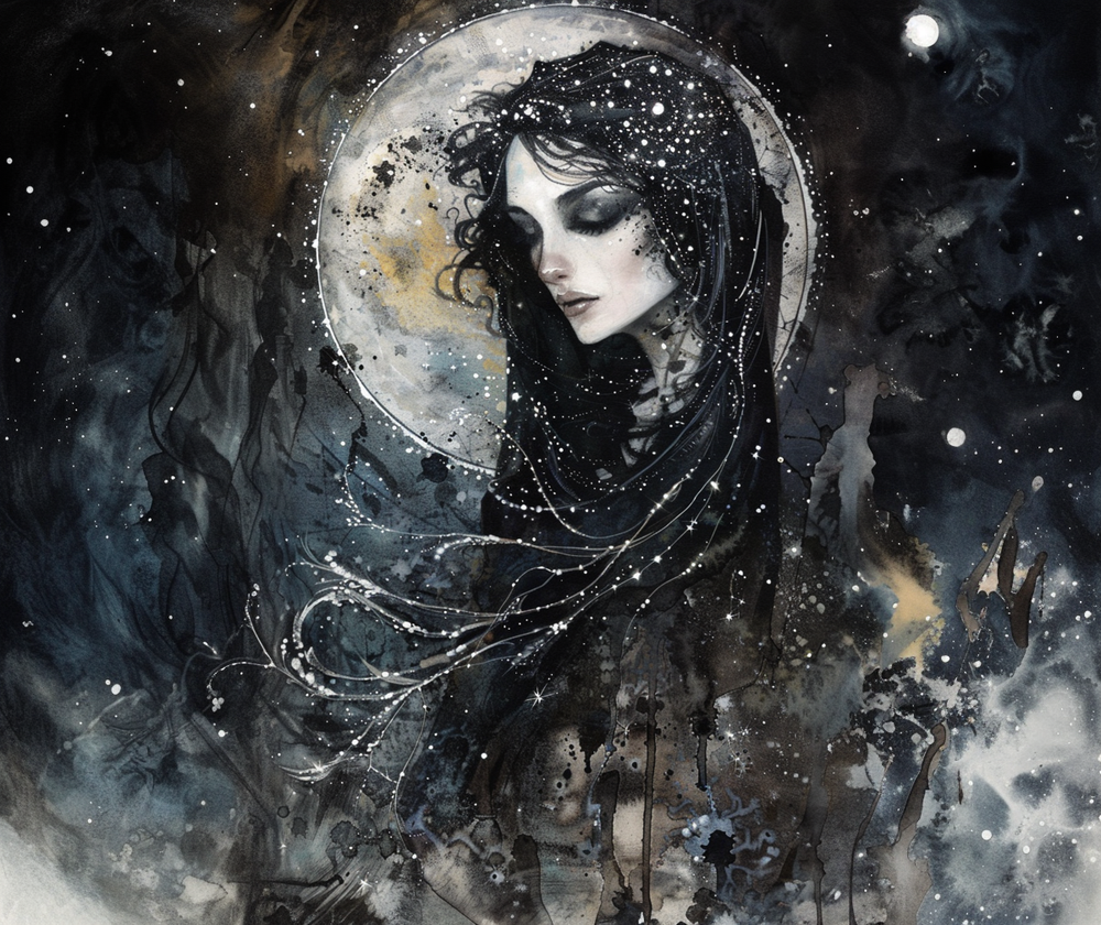 Nyx’s Nocturne 15oz Black Ceramic Mug, Greek Goddess of Night Design, Starlit Elegance, Cosmic Serenity Sipware