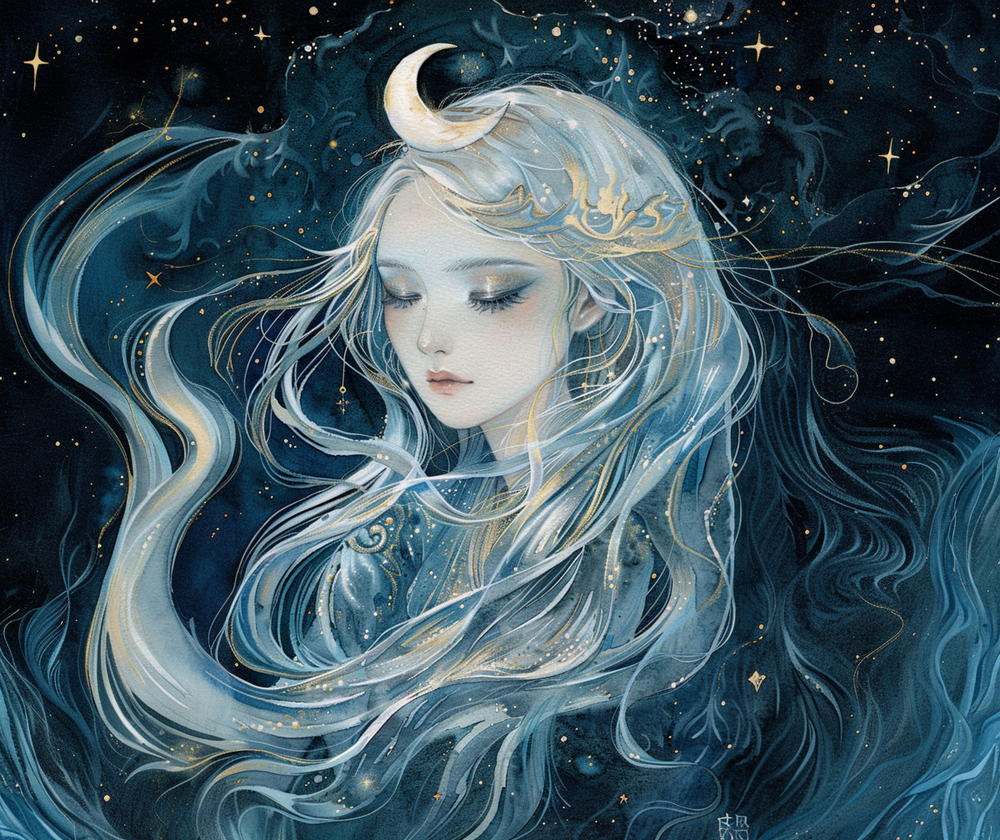 Selene's Moonlit Reverie 15oz Black Ceramic Mug, Goddess of the Moon Design, Celestial Elegance, Nocturnal Charm Sipware