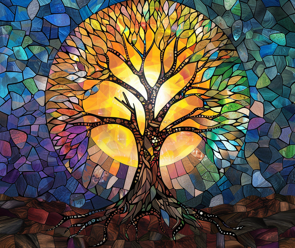 Tree of Life Stained Glass Double-Sided Throw Blanket, Vivid Nature Tapestry, Cozy Decorative Comfort for Home & Serene Retreat Spaces