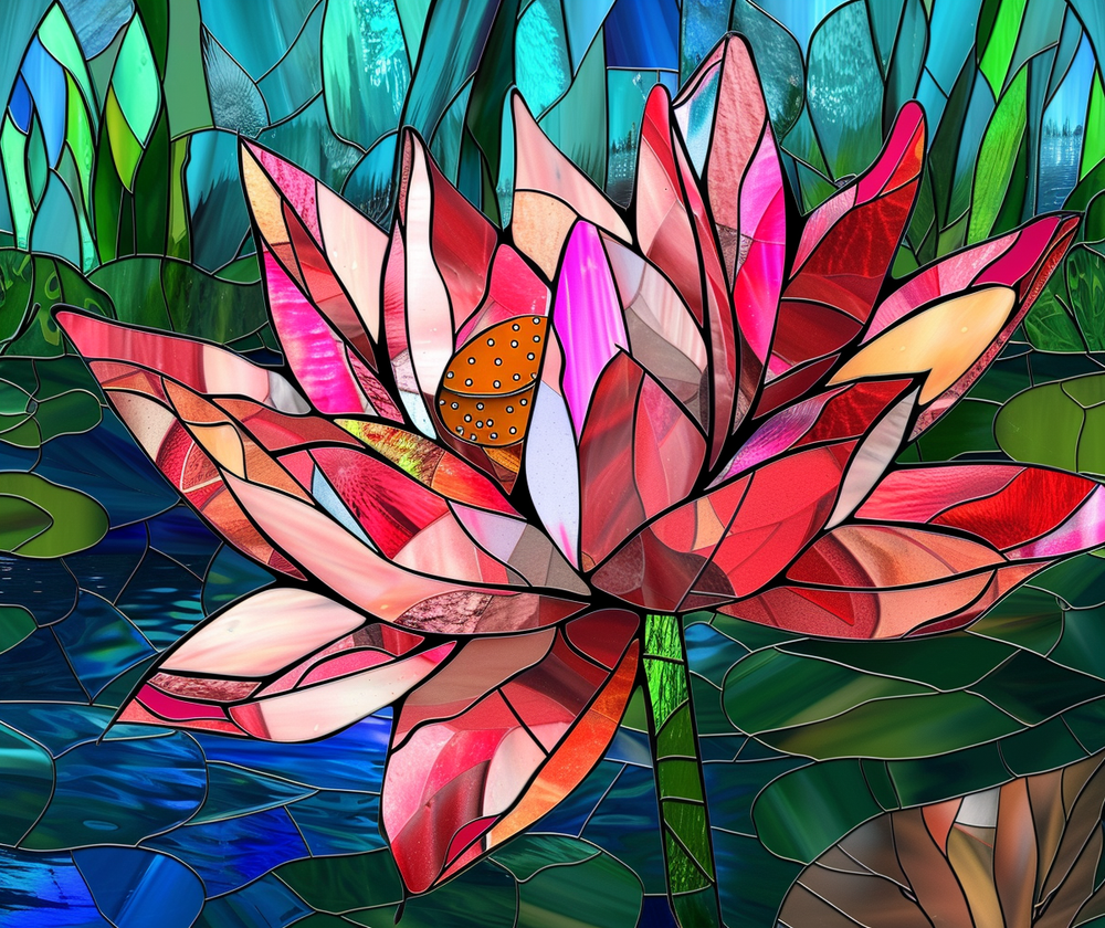 Stained Glass Lotus Flower Wall Tapestry, Radiant Botanical Design, Serene Ambiance Enhancer for Meditation and Living Spaces, Home Decor