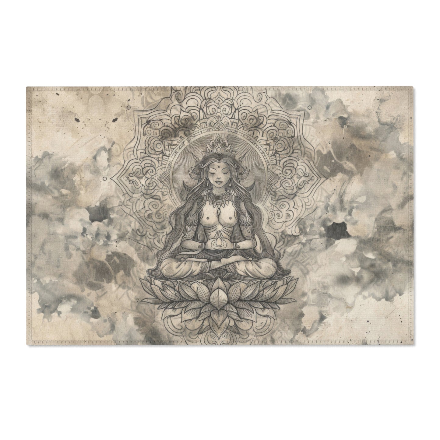Air Goddess Polyester Chenille Area Rug (3 Sizes), Sacred Geometry Aesthetic, Zen Nature Bedroom, Living Room & Dorm Room Decor