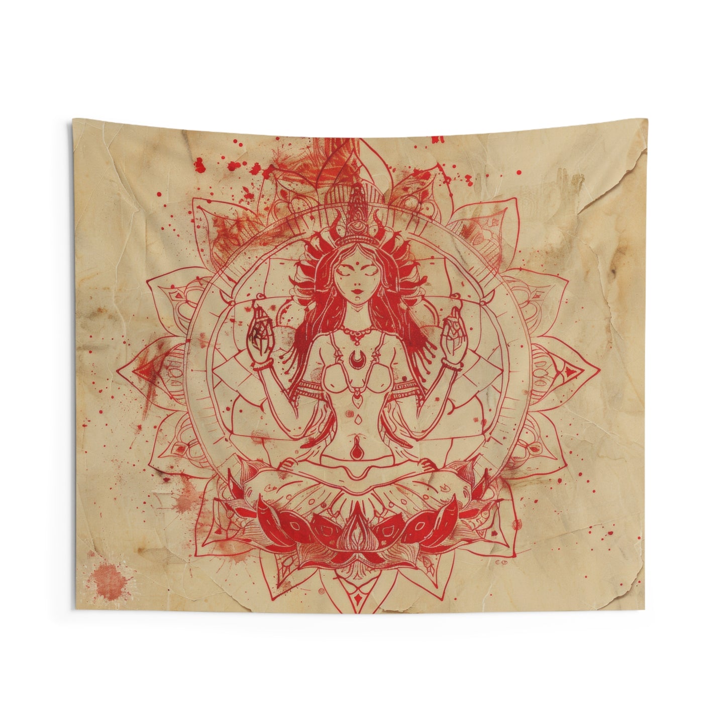 Fire Goddess Indoor Wall Tapestry, Mysterious Occult Design, Sacred Geometry Aesthetic Enchanting Bedroom, Living, and Dorm Room Decor
