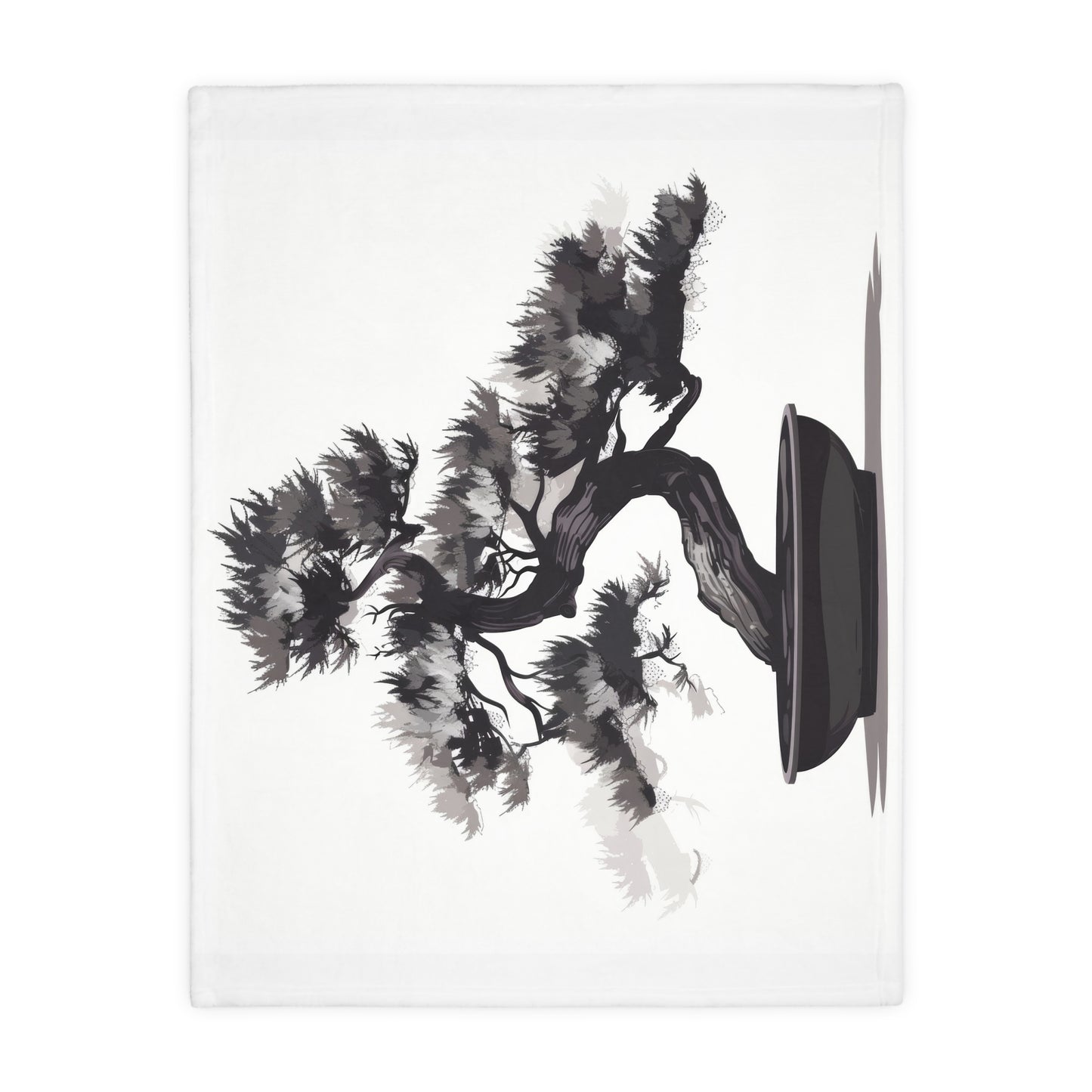 Chinese Ink Style Bonsai Tree Double Sided Throw Blanket, Simple Minimalist Aesthetic, Zen Nature Style Living, Dorm & Bed Room Decor