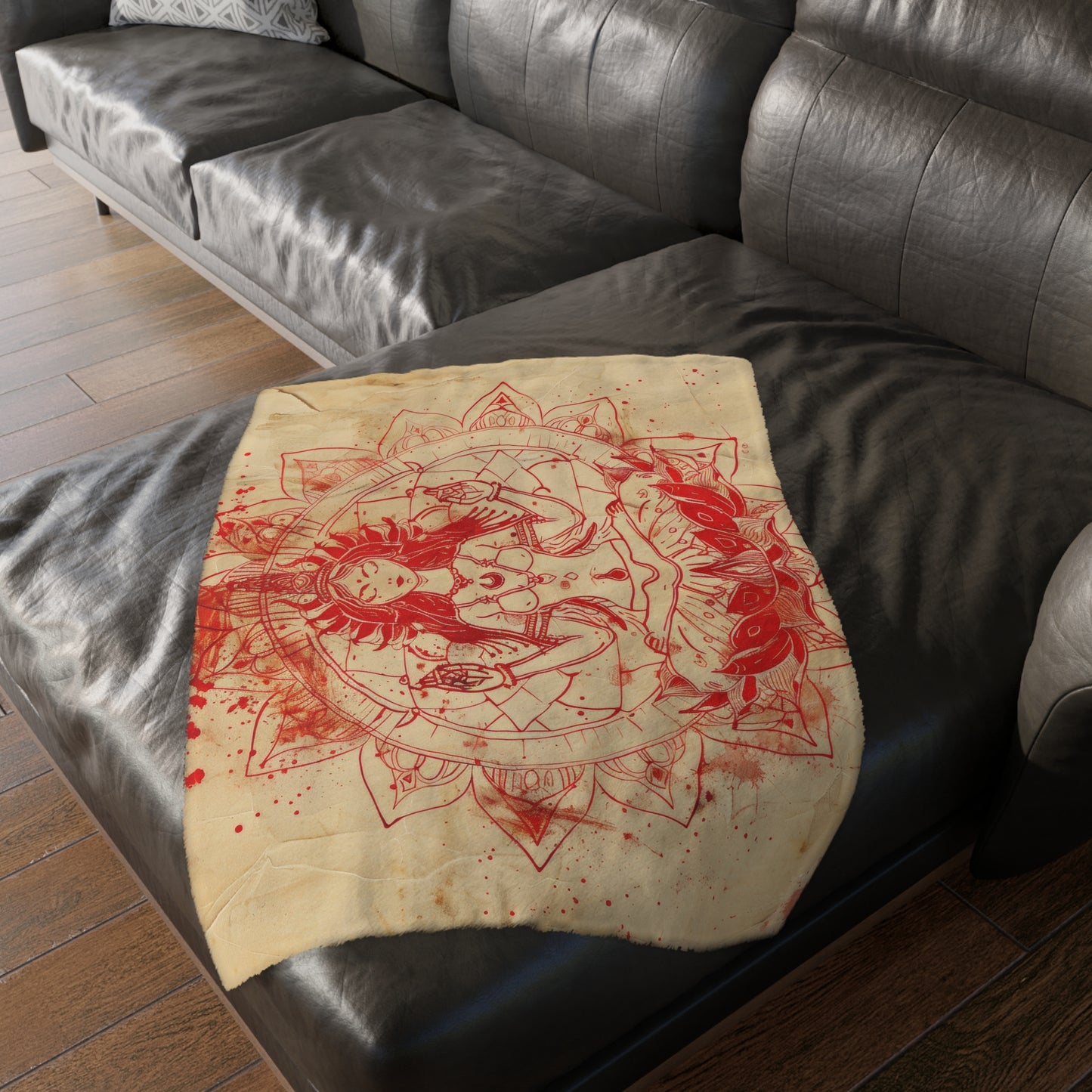 Fire Goddess Two-Sided Throw Blanket, Mystical Occult Design, Sacred Geometry Aesthetic, Enchanting Bedroom and Living Room Decor