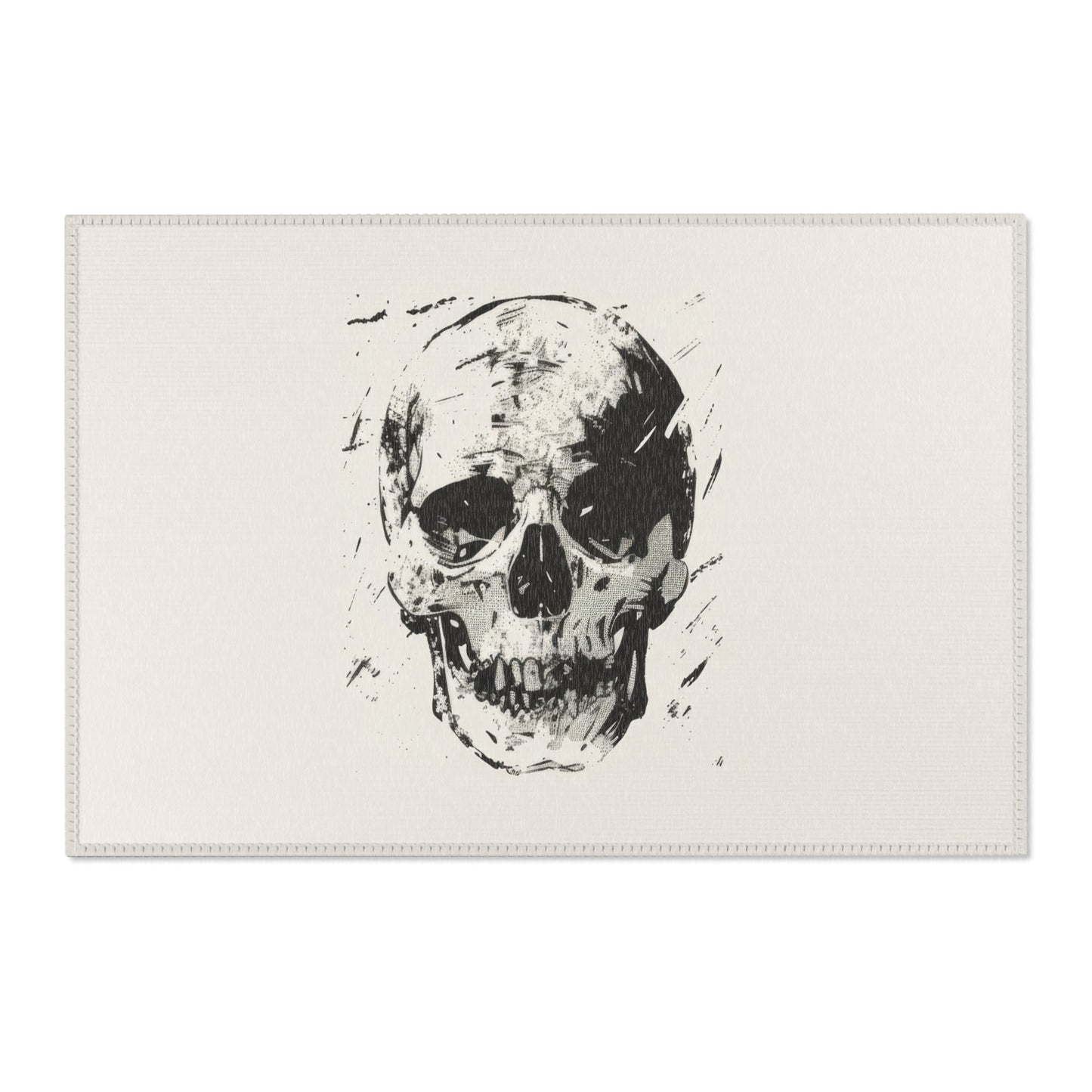Grunge Skull Print Chenille Area Rug, Monochrome Gothic Art Decor, Stylish Edgy Look for Bedroom, Dorm, or Living Room, Urban Chic Interior