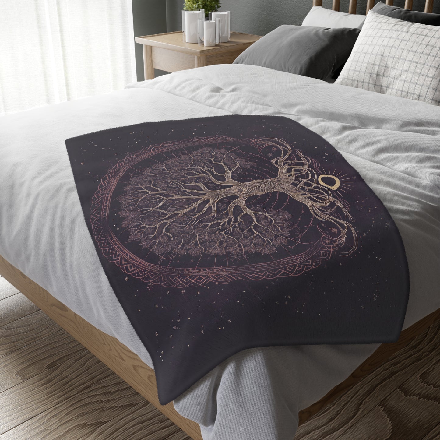 Mystical Purple Tree of Life Double-Sided Throw Blanket – Witchcraft & Nature-Inspired Home Decor