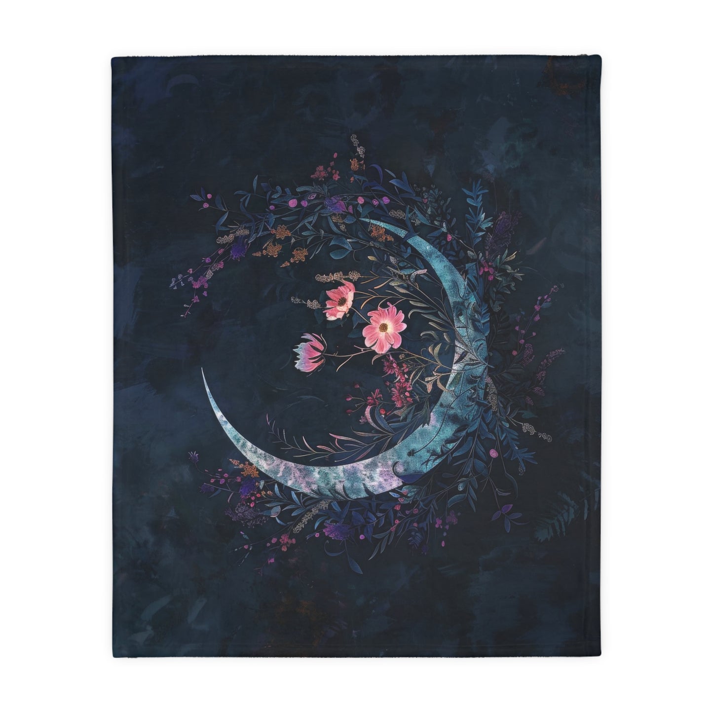 Crescent Moon & Wildflowers 2-Sided Throw Blanket, Witchy Occult Design, Moon Lover Gift, Enchanting Aesthetic Bedroom and Living Room Decor