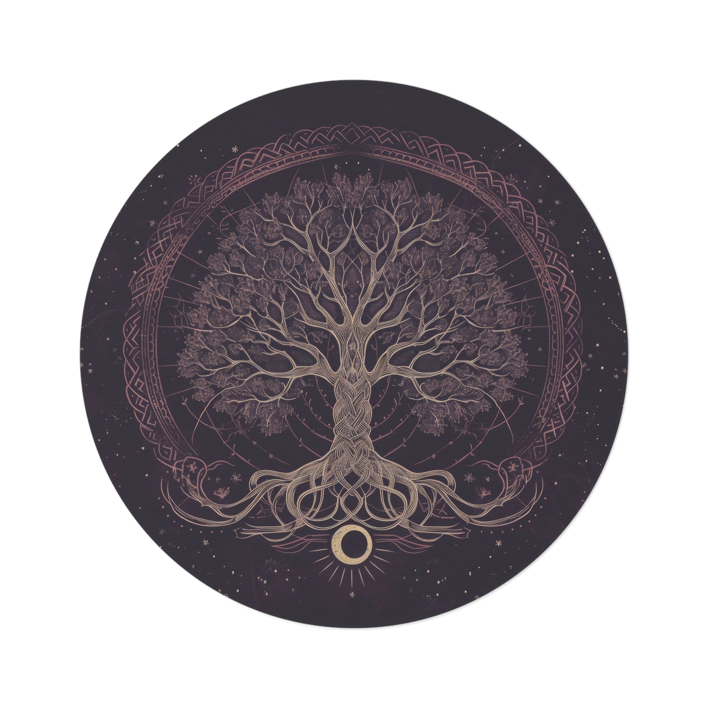 Purple Tree of Life Chenille Round Area Rug, Dark Occult-Inspired Design, Celtic Nature Decor for Home