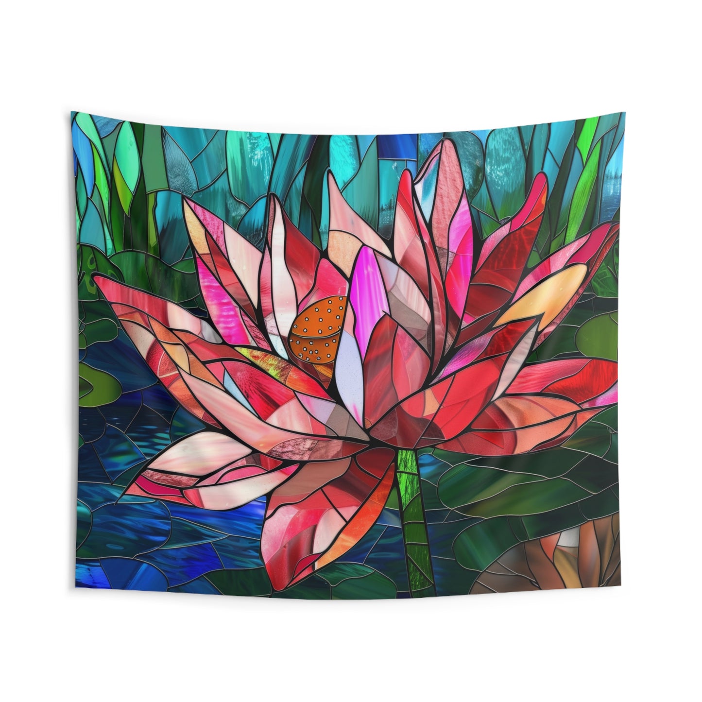 Stained Glass Lotus Flower Wall Tapestry, Radiant Botanical Design, Serene Ambiance Enhancer for Meditation and Living Spaces, Home Decor