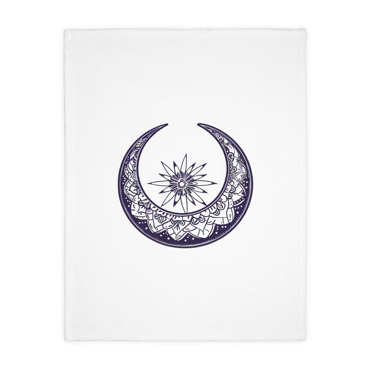 Mandala Crescent Moon 2-Sided Throw Blanket, Intricate Bohemian Design, Spiritual Zen Decor for Meditation Room, Bedroom, and Living Spaces
