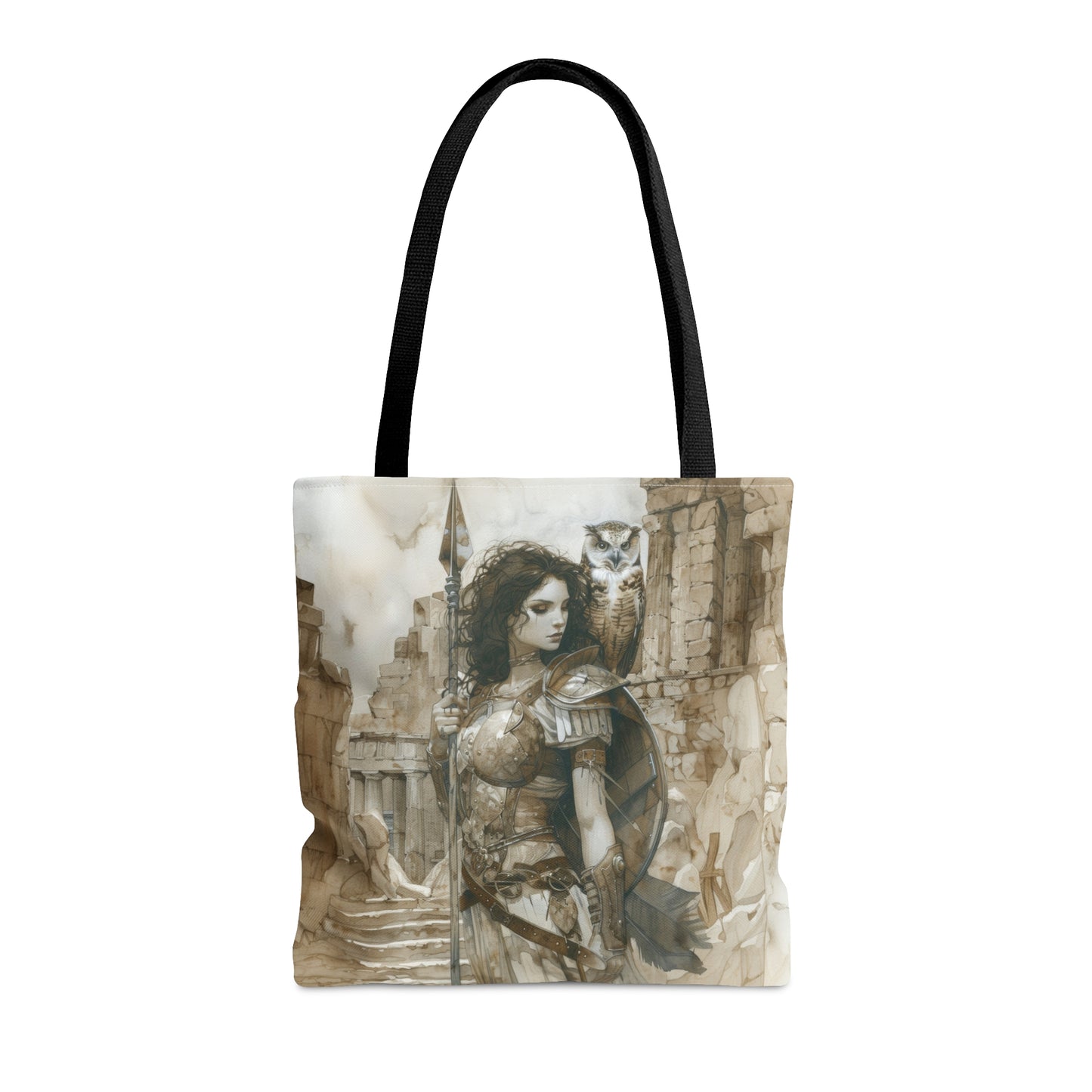 Athena's Wisdom Tote Bag, Dual-Sided Greek Warrior Goddess, Owl Sentinel, Mythic Elegance, Versatile Fashion Accessory
