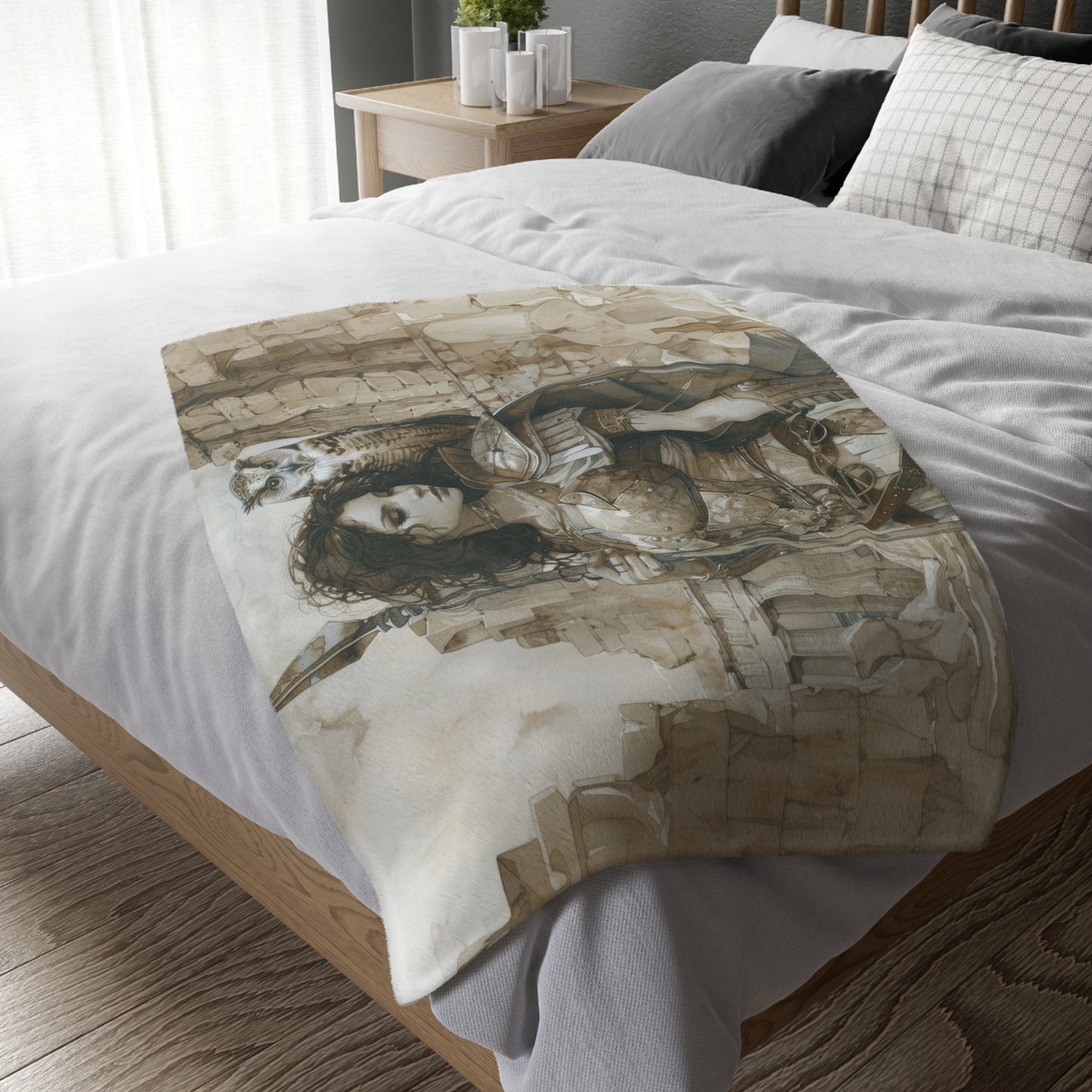 Athena's Wisdom Double-Sided Throw Blanket, Greek Warrior Goddess Emblem, Protective Owl, Heroic Home Comfort