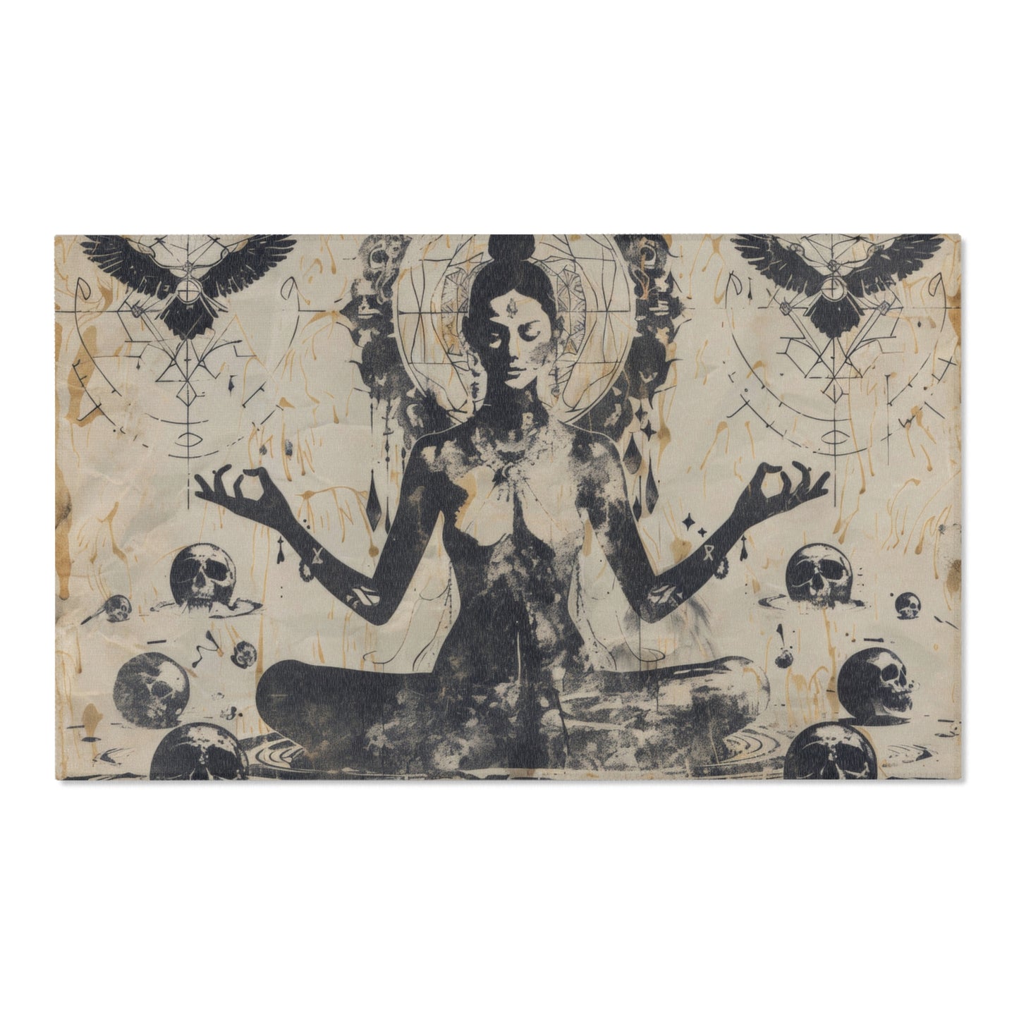 Death Goddess Polyester Chenille Area Rug (3 Sizes), Sacred Geometry Aesthetic, Zen Nature Bedroom, Living Room & Dorm Room Decor