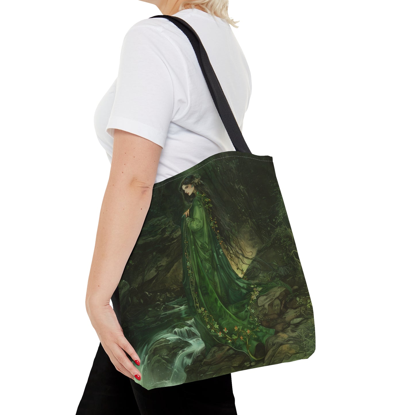 Danu’s Enchanted Forest Tote Bag, Dual-Sided Celtic Mother Goddess Design, Verdant Elegance, Mystical Carryall