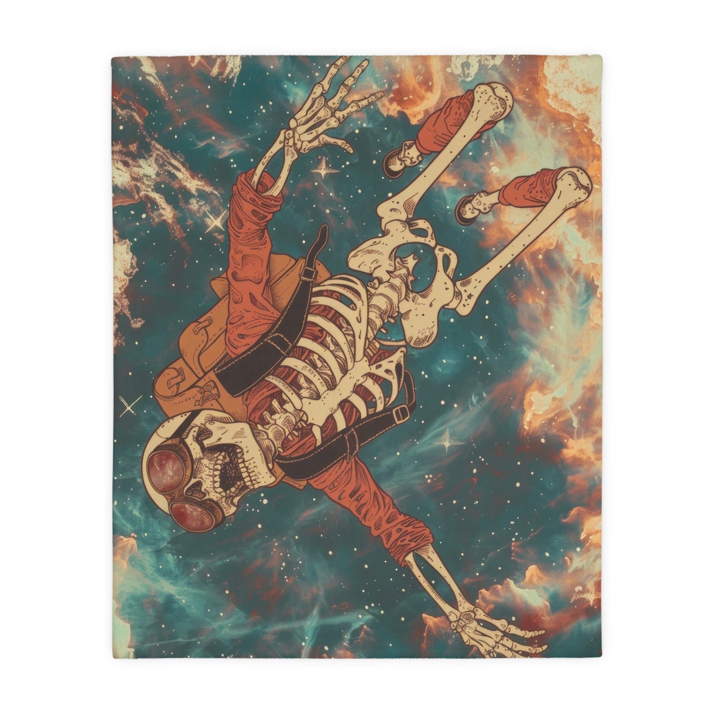 Sky Diving Skeleton Double Sided Throw Blanket (3 Sizes), Dark Cottagecore Design, Gothic Street Art Aesthetic Bedroom, Living, and Dorm Room Decor