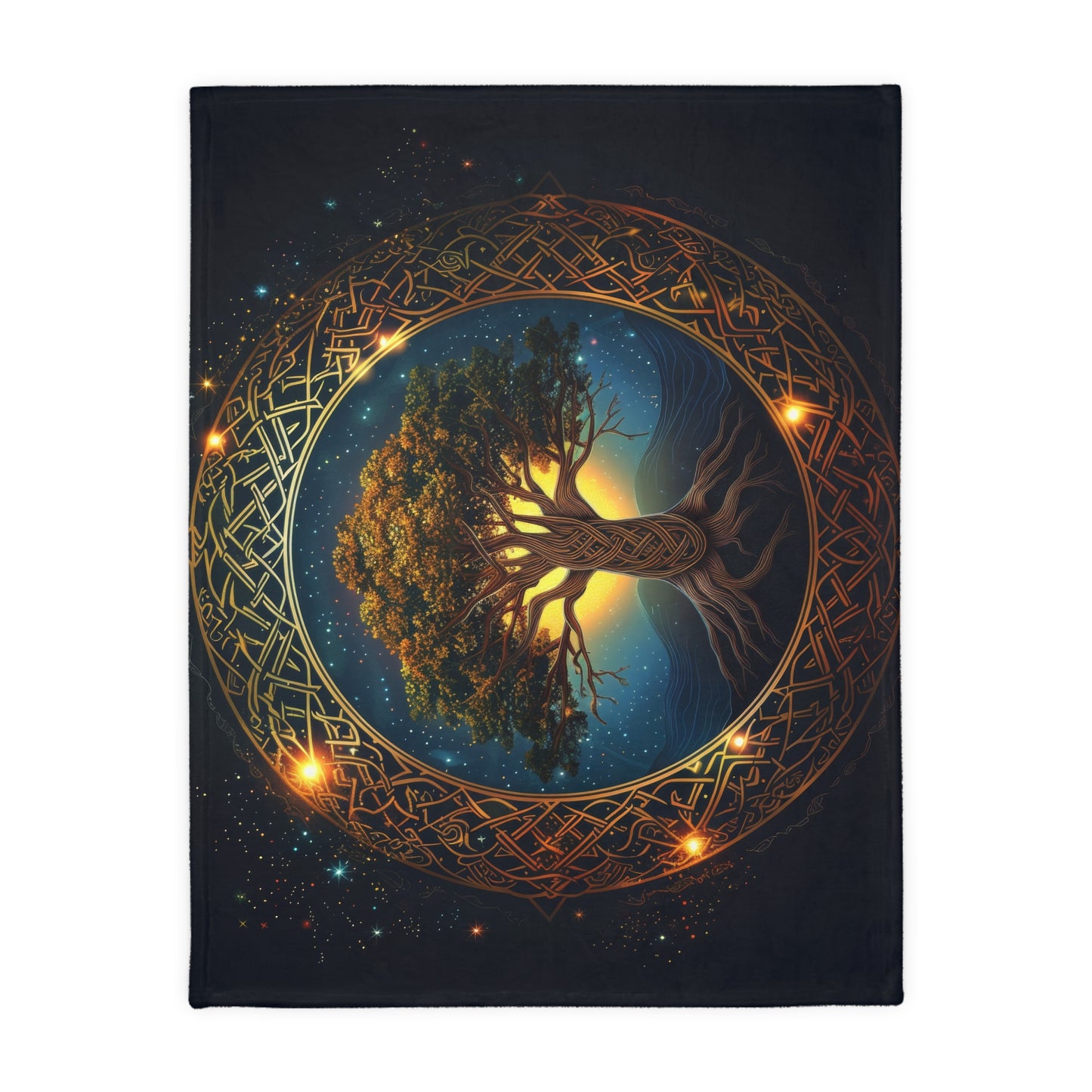 Celtic Tree of Life Mandala Double Sided Throw Blanket, Ancient Occult Aesthetic, Folk Nature Style Living, Dorm & Bed Room Decor