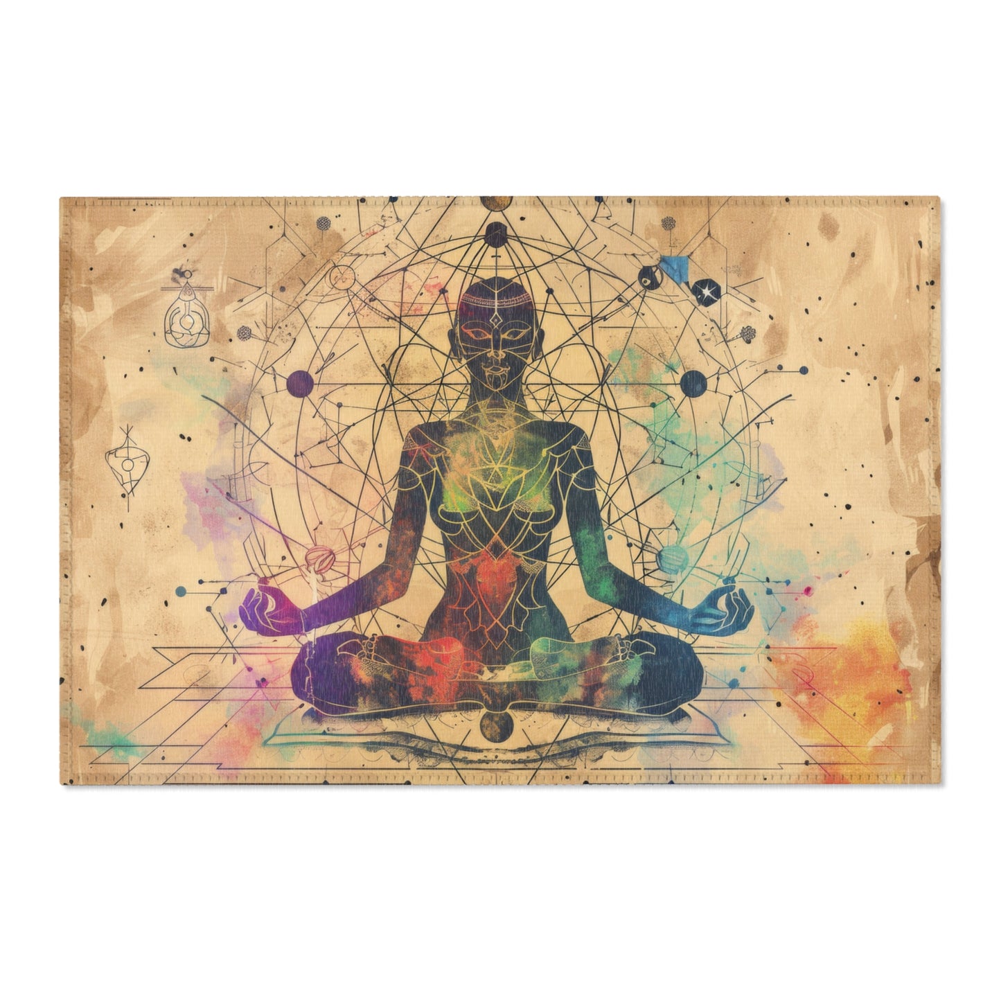 Cosmic Ether Goddess Polyester Chenille Area Rug (3 Sizes), Sacred Geometry Aesthetic, Zen Nature Bedroom, Living Room & Dorm Room Decor