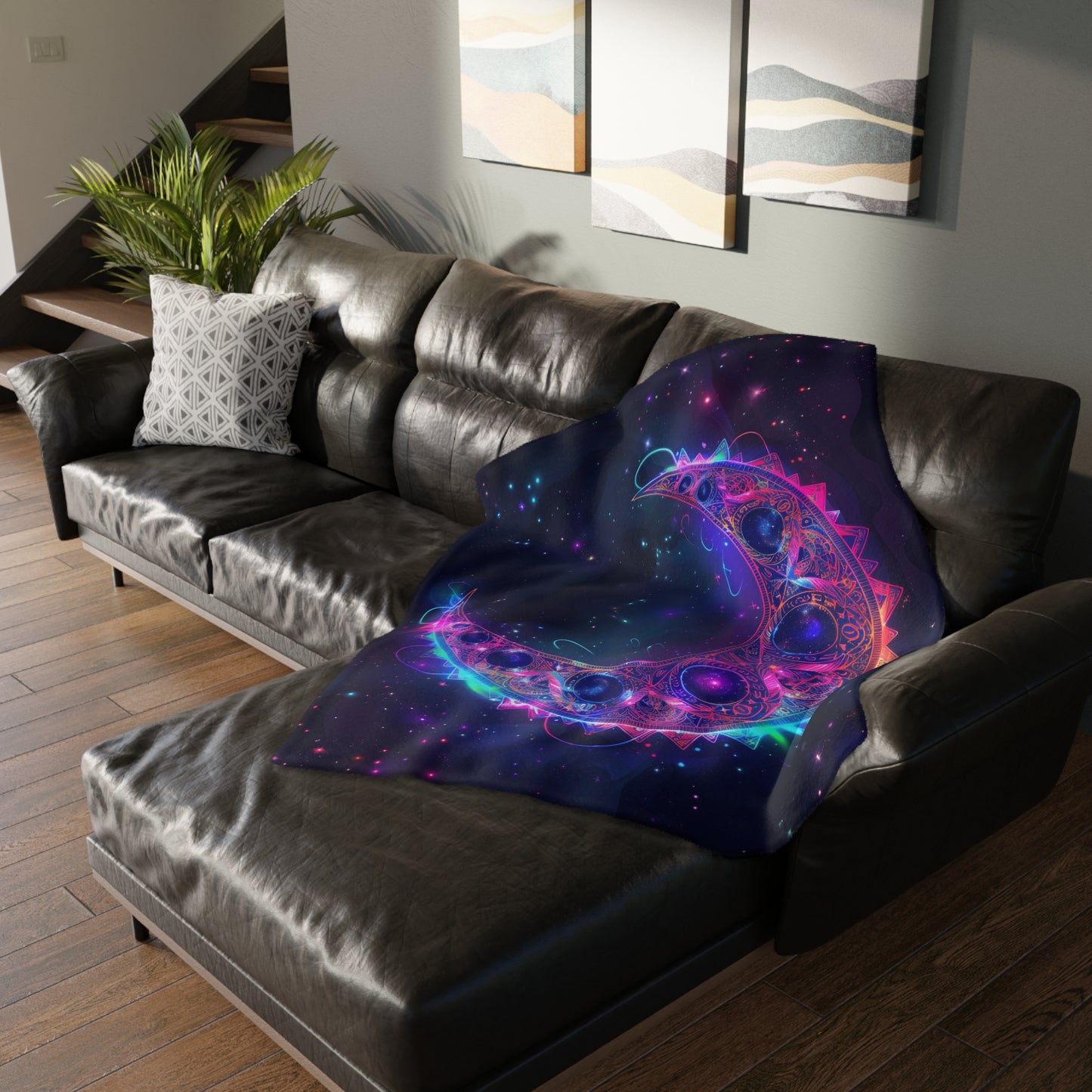 Lunar Phase Electric Mandala Reversible Throw Blanket, Magical Occult Motif, Moon Enthusiast Gift, Spellbinding Decor for Bedrooms and Living Spaces