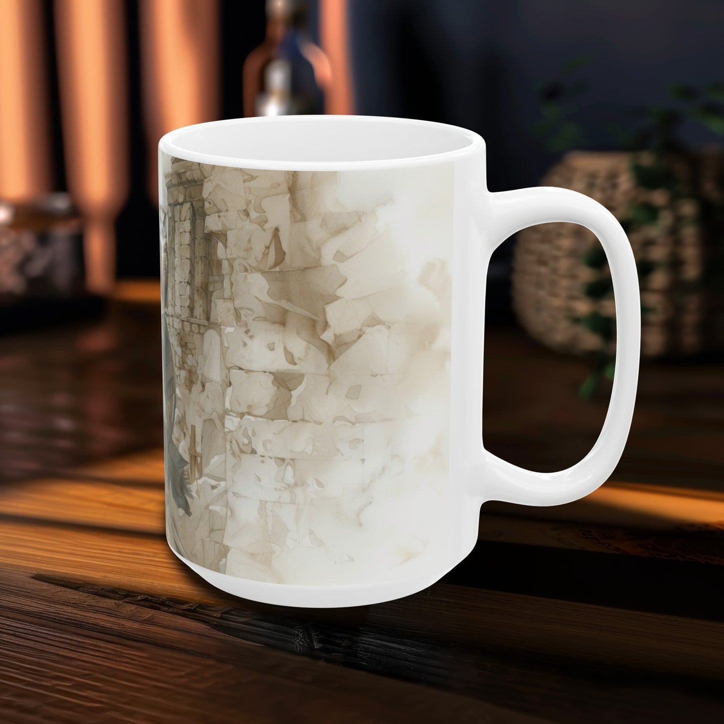 Athena's Wisdom 15oz White Ceramic Mug, Greek Warrior Goddess Art, Owl & Armor, Inspirational Beverage Experience