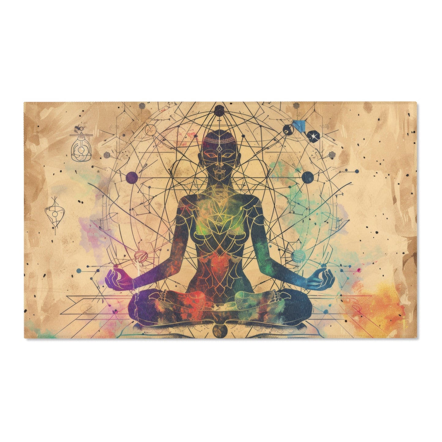 Cosmic Ether Goddess Polyester Chenille Area Rug (3 Sizes), Sacred Geometry Aesthetic, Zen Nature Bedroom, Living Room & Dorm Room Decor
