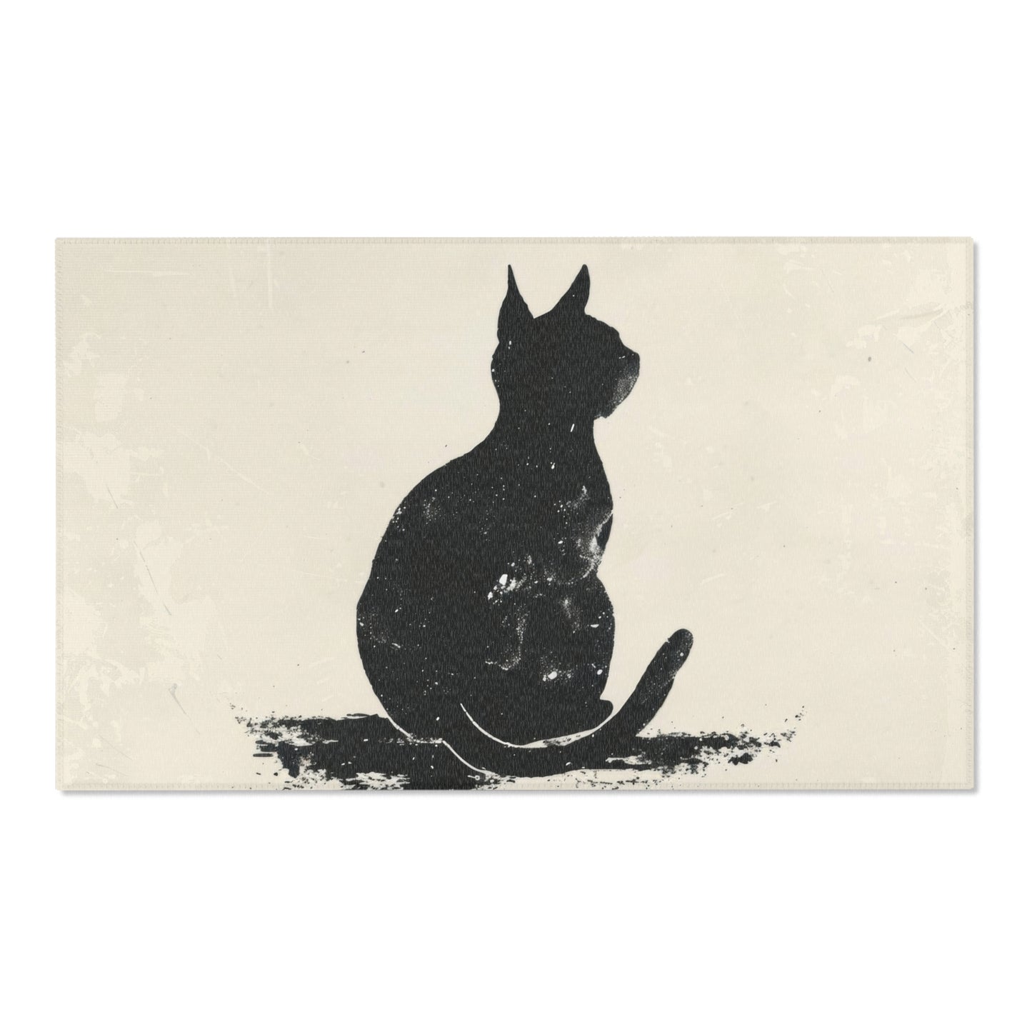 Silhouette Cat Chenille Area Rug, Modern Minimalist Feline Art, Chic Monochrome Pet Decor for Bedroom, Dorm Room, and Cozy Living Areas