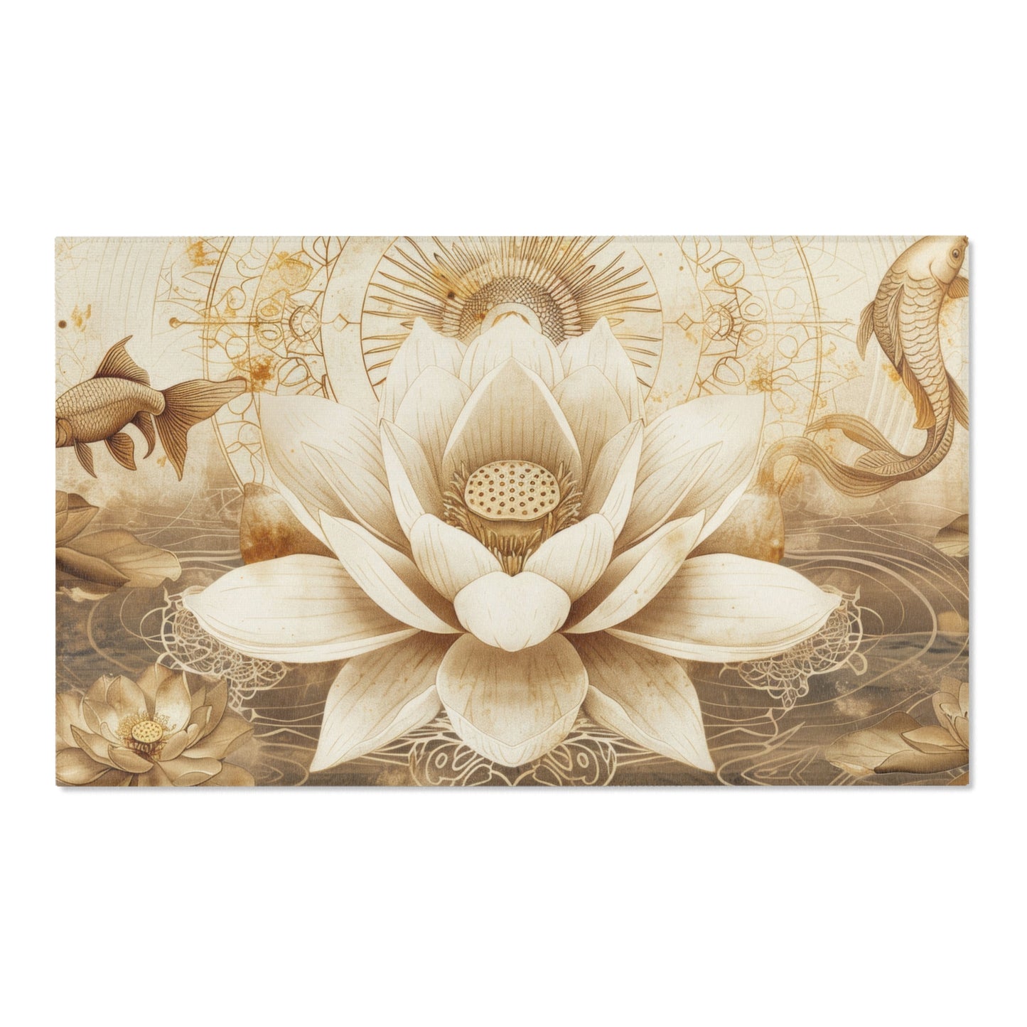 White Lotus Blossom Indoor Chenille Area Rug (3 Sizes), Ancient Occult Aesthetic, Zen Nature Style Living, Dorm & Bed Room Decor