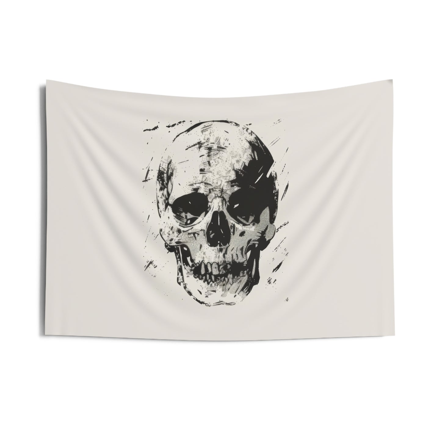 Grunge Skull Print Wall Tapestry, Monochrome Gothic Art Decor, Stylish Edgy Look for Bedroom, Dorm, or Living Room, Urban Chic Interior