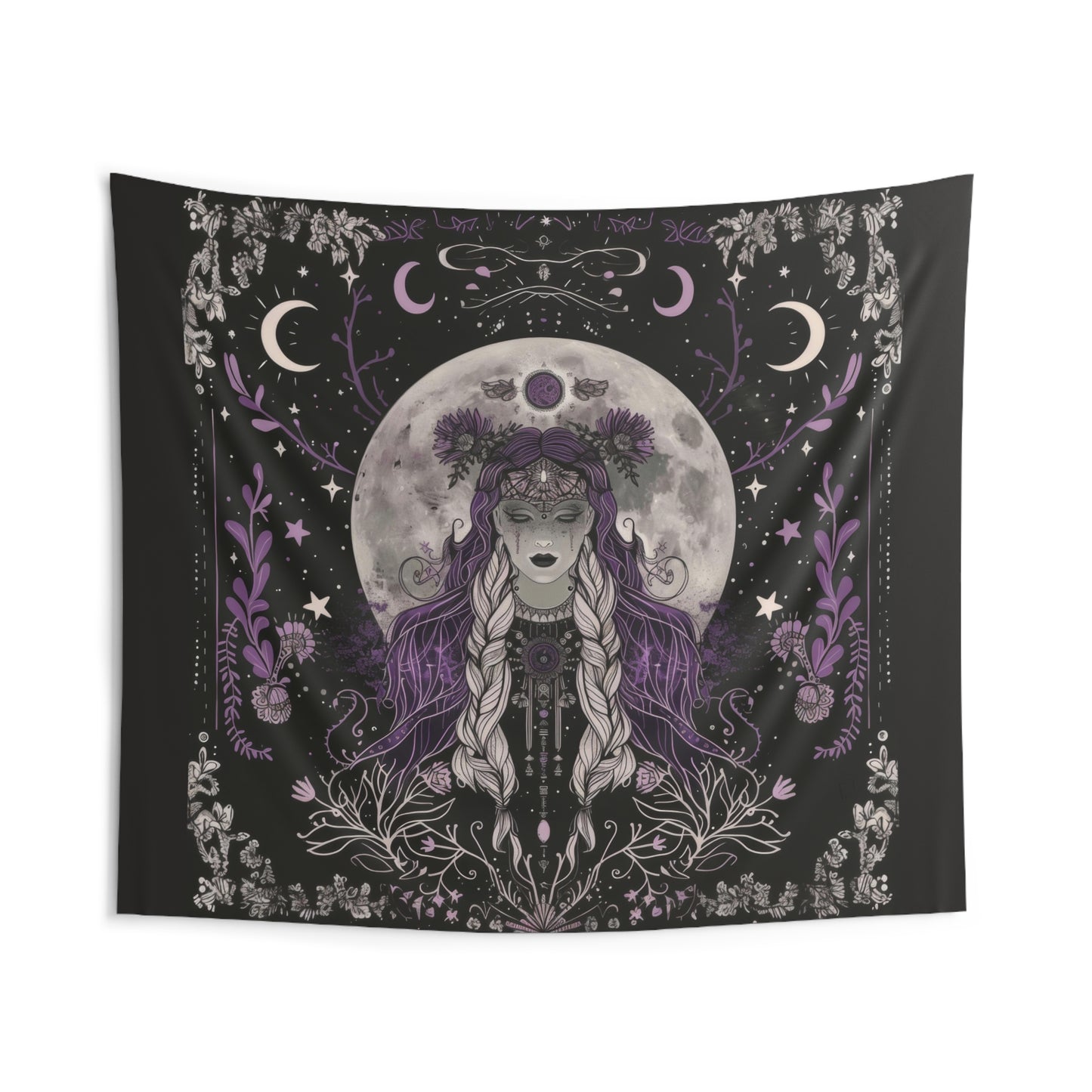 Enchanted Lunar Goddess & Wildflower Wall Tapestry – Mystical Moonlit Decor for Home & Dorm