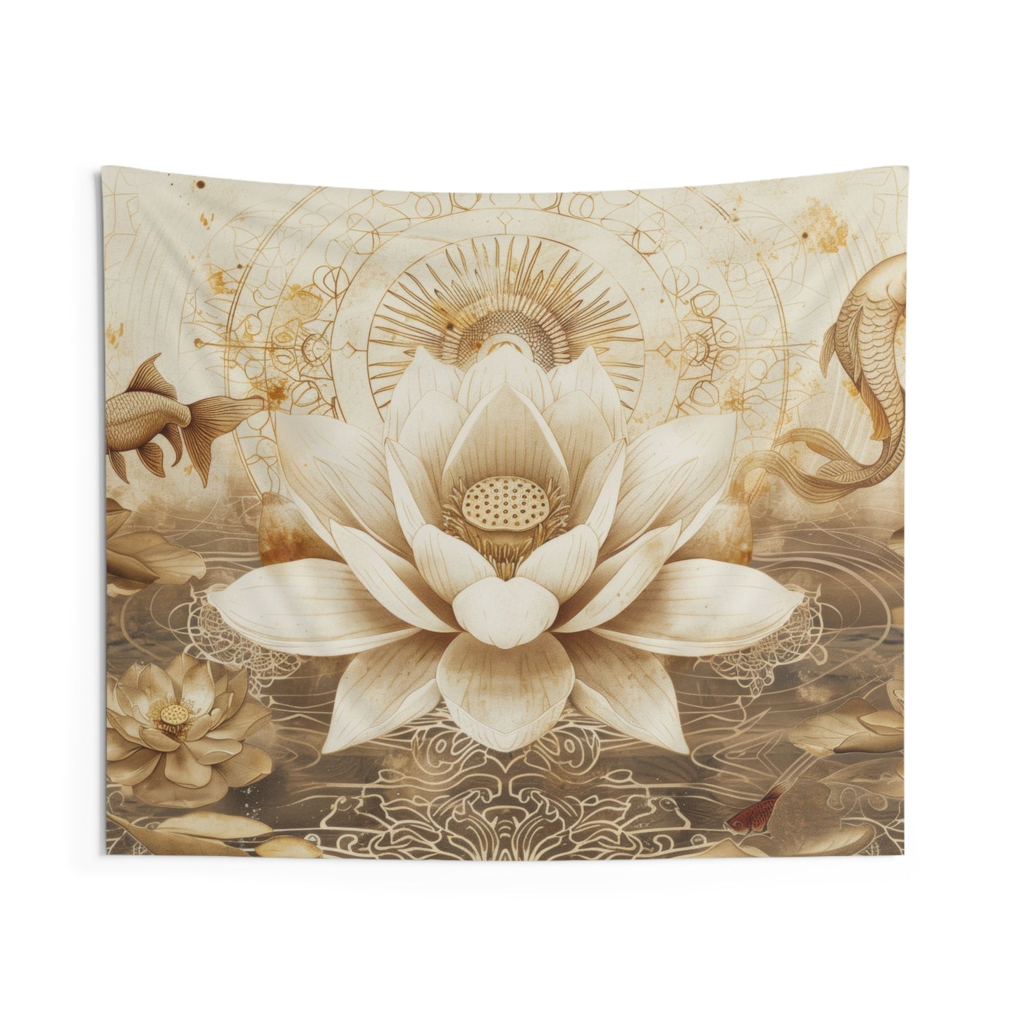 White Lotus Blossom Indoor Wall Tapestry, Ancient Occult Aesthetic Altar Cloth, Zen Nature Style Living, Dorm & Bed Room Decor