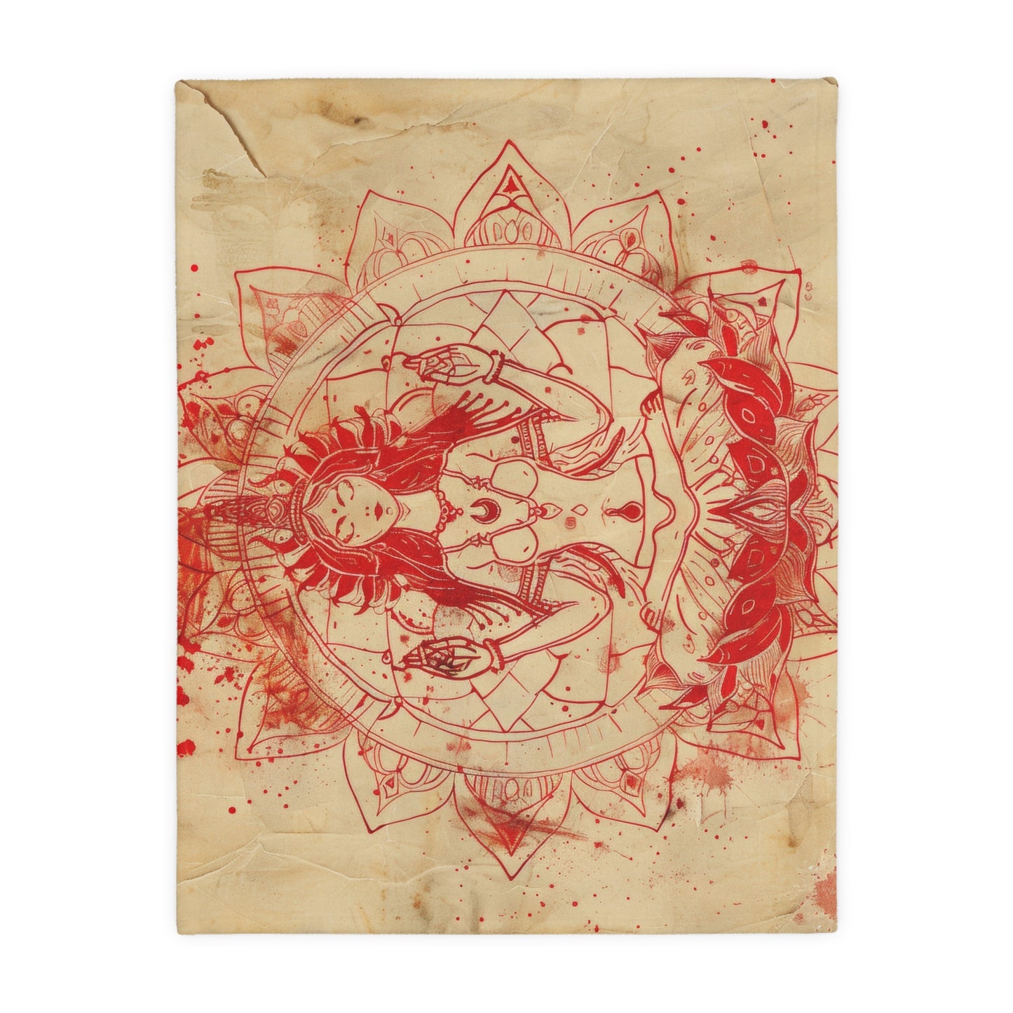 Fire Goddess Two-Sided Throw Blanket, Mystical Occult Design, Sacred Geometry Aesthetic, Enchanting Bedroom and Living Room Decor