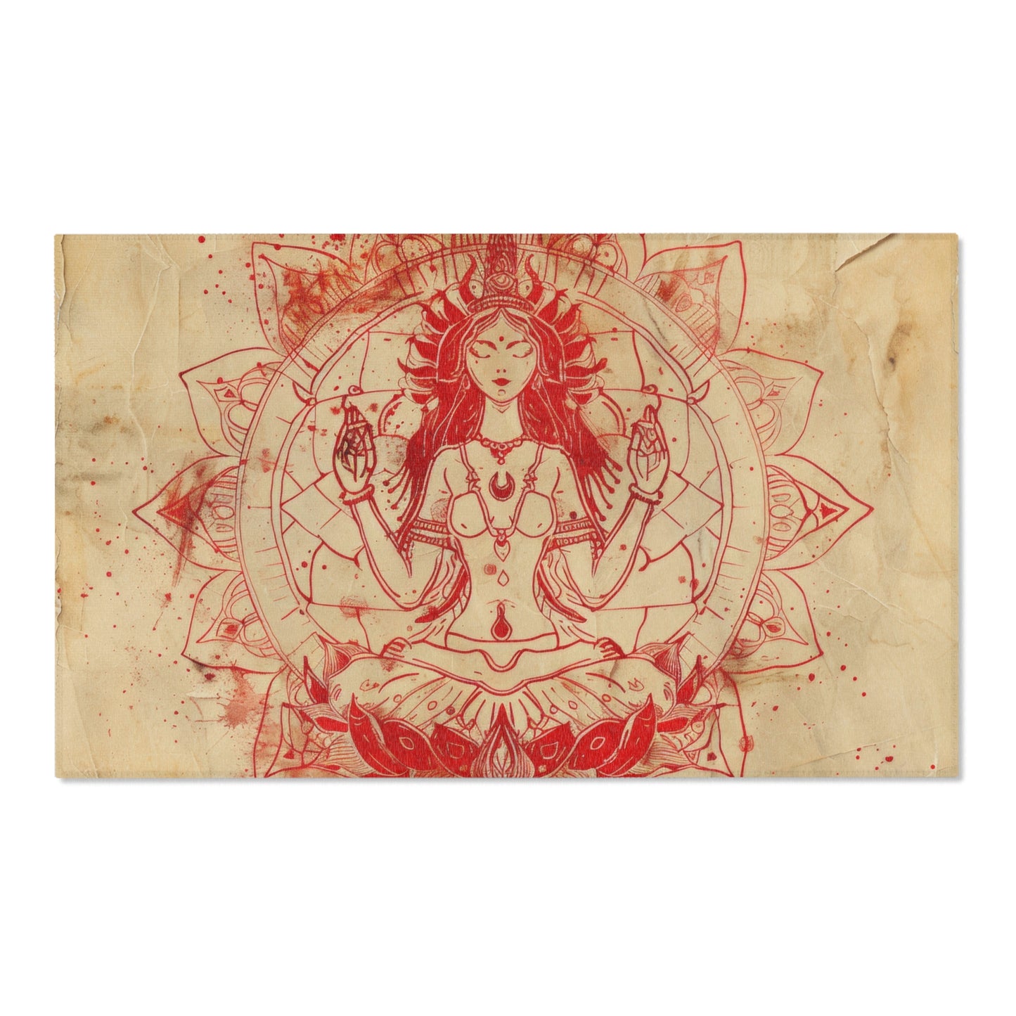 Fire Goddess Polyester Chenille Area Rug (3 Sizes), Sacred Geometry Aesthetic, Zen Nature Bedroom, Living Room & Dorm Room Decor