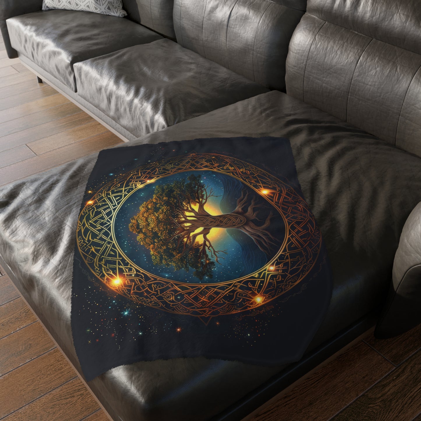 Celtic Tree of Life Mandala Double Sided Throw Blanket, Ancient Occult Aesthetic, Folk Nature Style Living, Dorm & Bed Room Decor