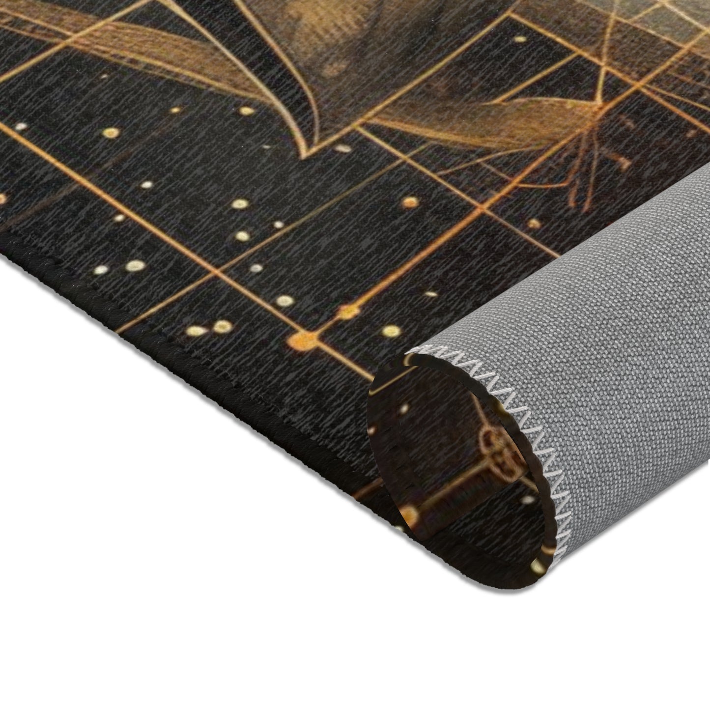 Black Lotus Blossom Polyester Chenille Area Rug (3 Sizes), Sacred Geometry Aesthetic, Dark Occult Bedroom, Living Room & Dorm Room Decor