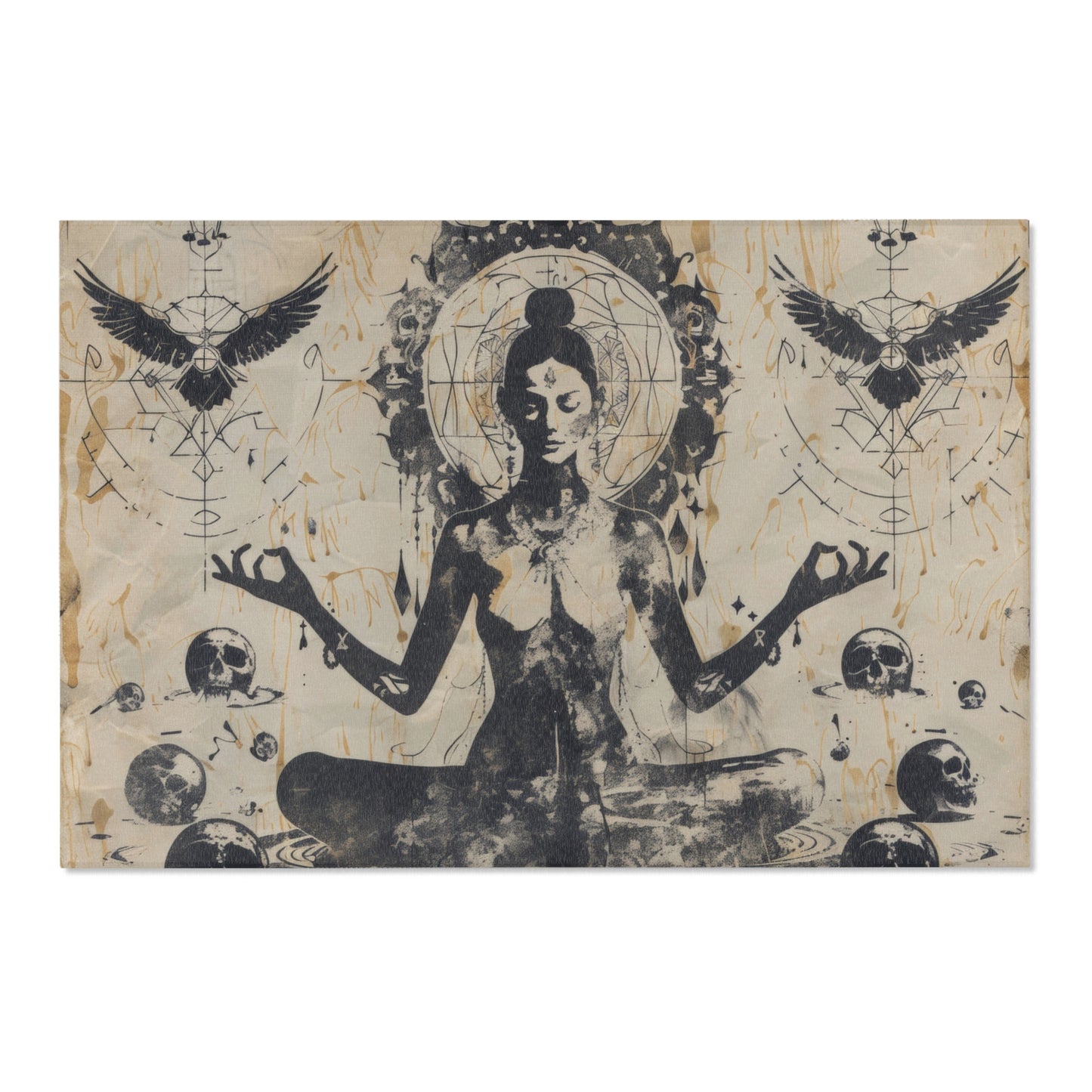 Death Goddess Polyester Chenille Area Rug (3 Sizes), Sacred Geometry Aesthetic, Zen Nature Bedroom, Living Room & Dorm Room Decor