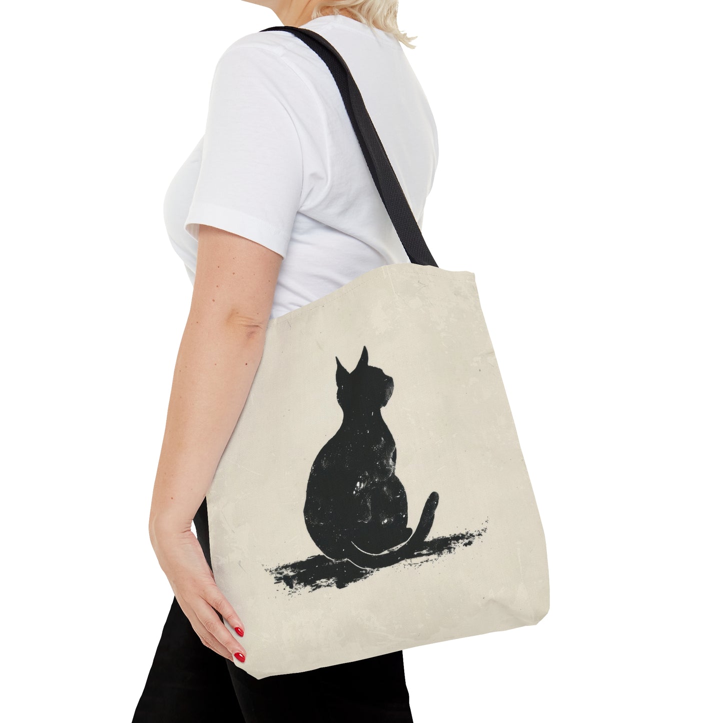 Silhouette Cat Double Sided Tote Bag (3 Sizes), Modern Minimalist Feline Art, Chic Monochrome Pet Fashion Style, Black Handles