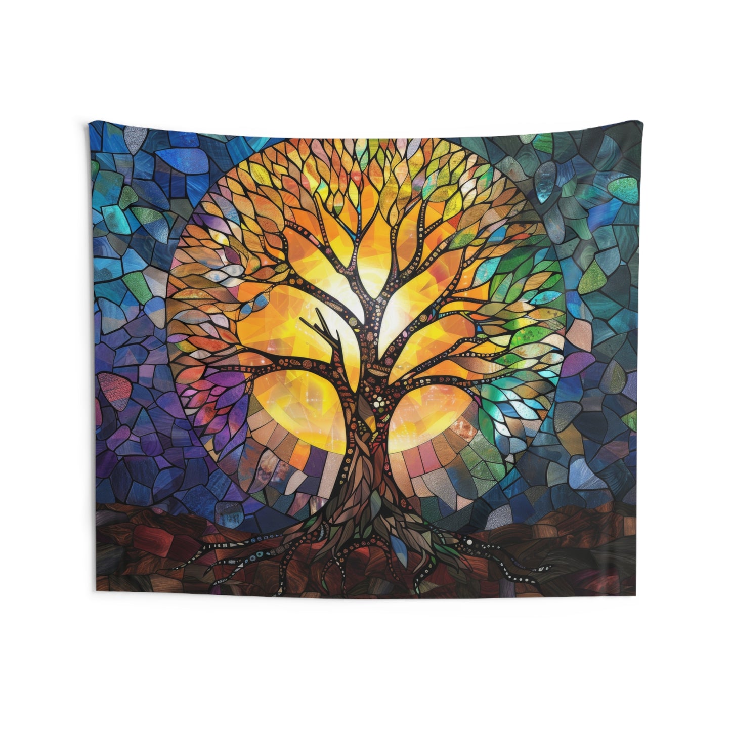 Illuminated Tree of Life Stained Glass Wall Tapestry, Majestic Nature Art, Soulful Decor for Harmonious Living & Meditative Spaces