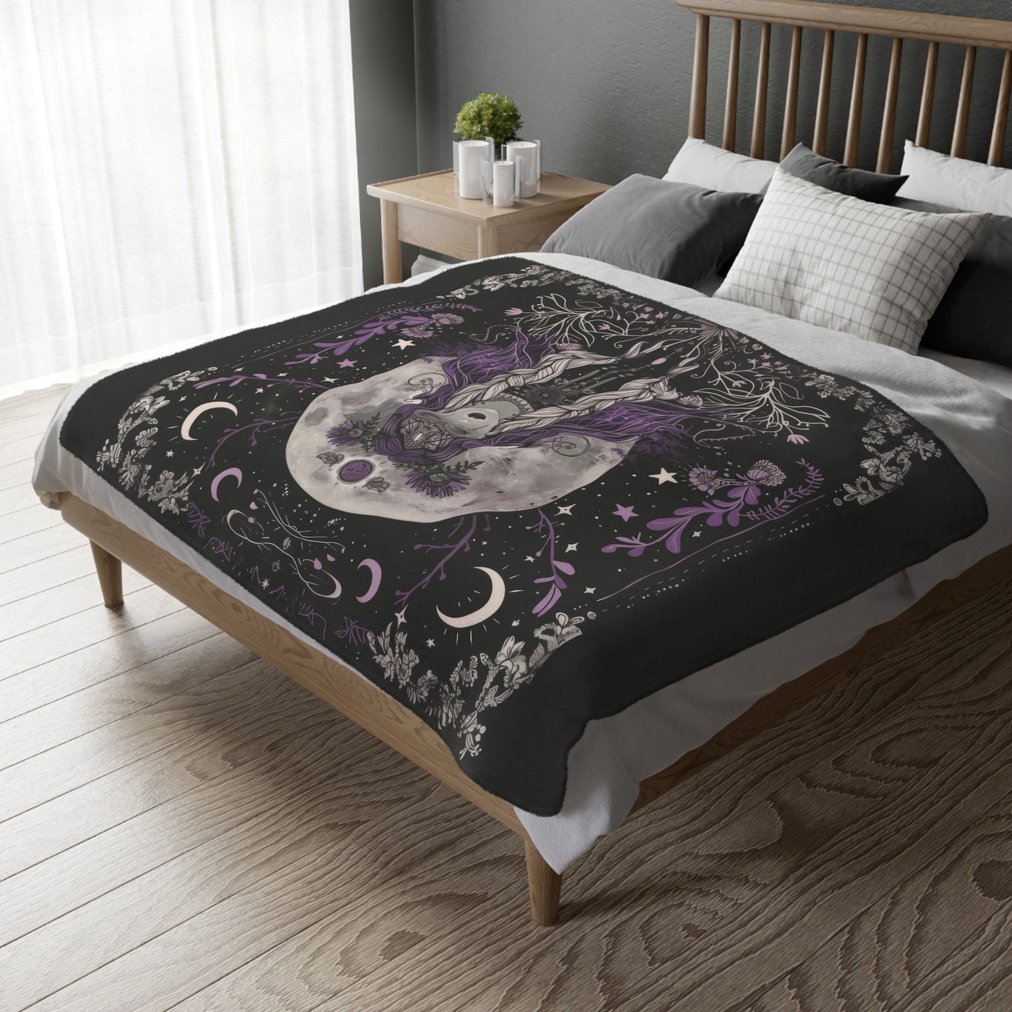 Lunar Goddess Reversible Comfort Throw, Enchanted Occult Motif, Ideal for Nature and Moon Aficionados, Magical Home and Lounge Accent