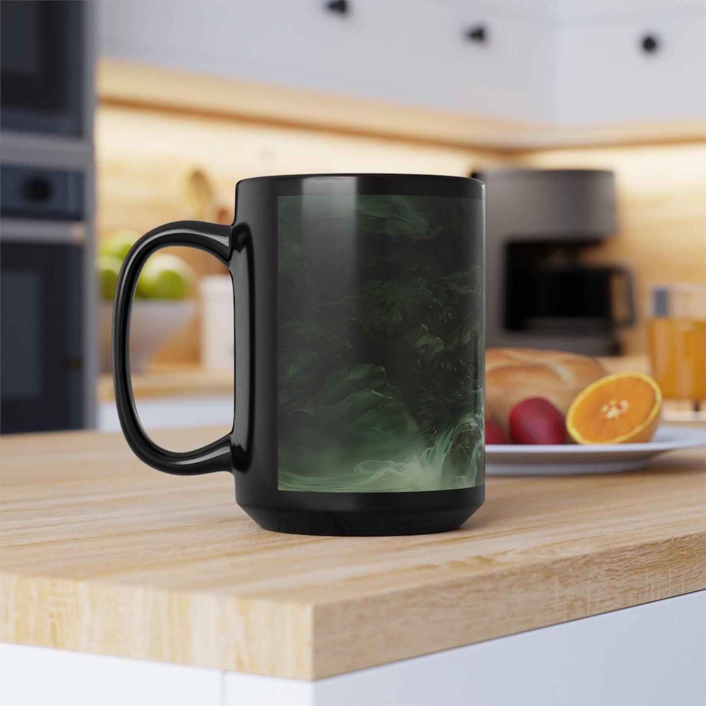 Danu's Enchanted Forest 15oz Black Ceramic Mug, Celtic Mother Goddess Essence, Verdant Woodland Serenity Sip
