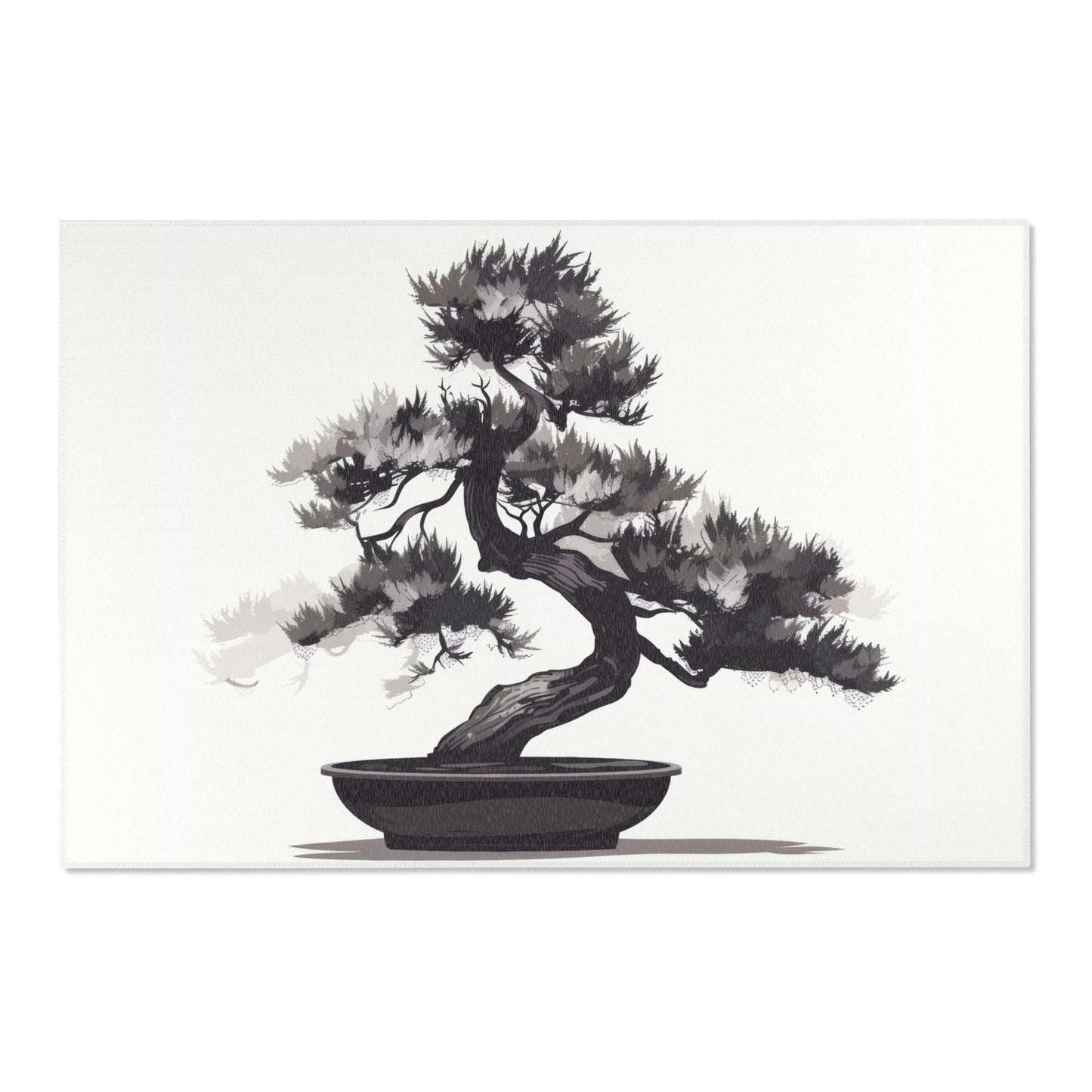 Chinese Ink Style Bonsai Tree Chenille Area Rug (3 Sizes), Simple Minimalist Aesthetic, Zen Nature Style Living, Dorm & Bed Room Decor