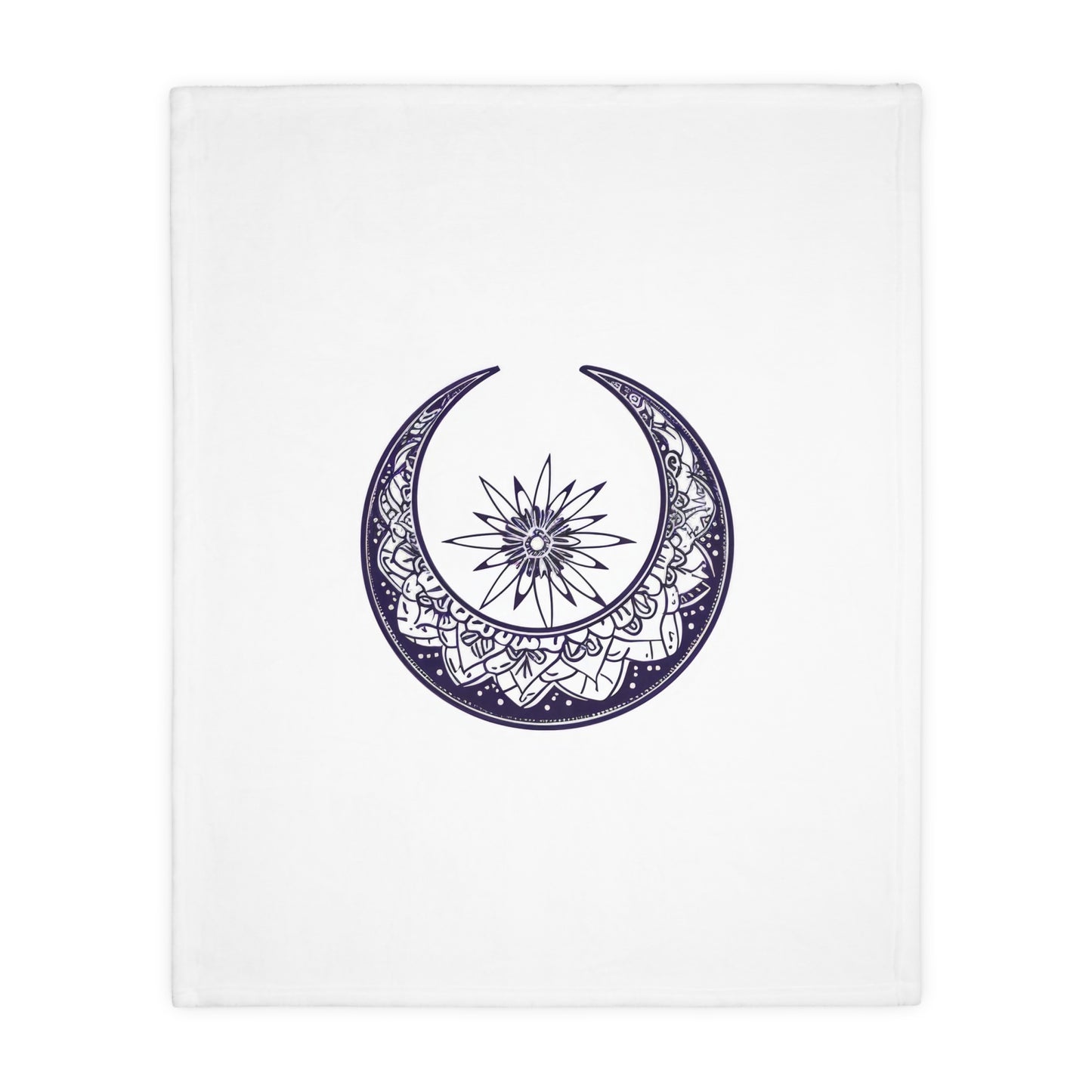 Mandala Crescent Moon 2-Sided Throw Blanket, Intricate Bohemian Design, Spiritual Zen Decor for Meditation Room, Bedroom, and Living Spaces