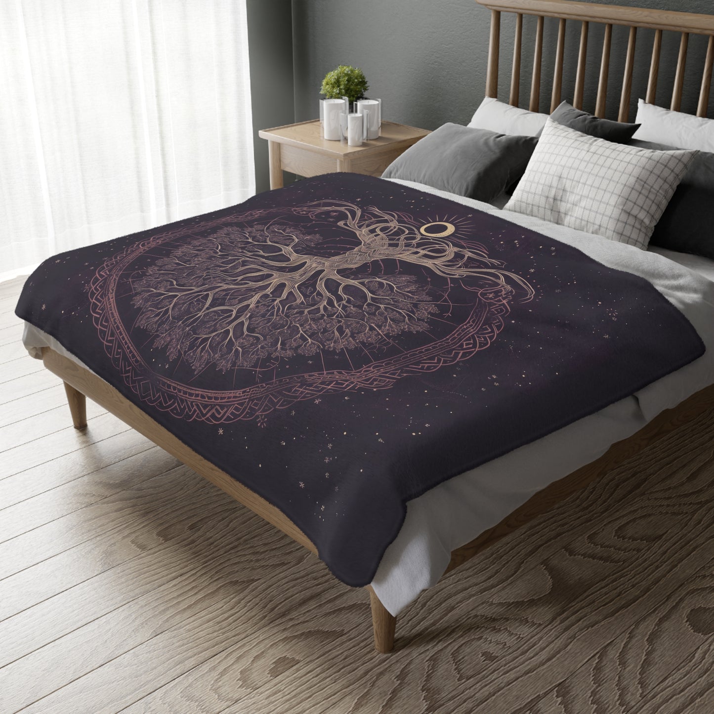 Mystical Purple Tree of Life Double-Sided Throw Blanket – Witchcraft & Nature-Inspired Home Decor