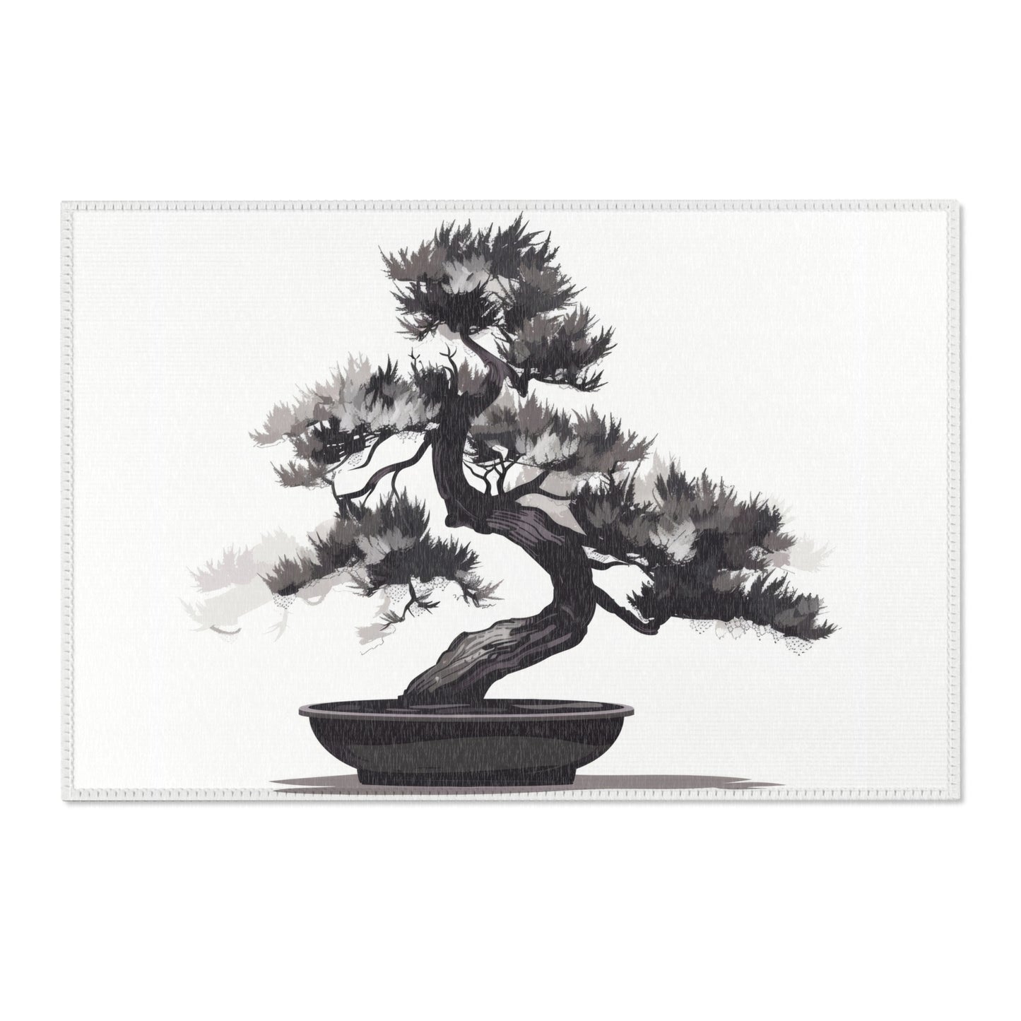 Chinese Ink Style Bonsai Tree Chenille Area Rug (3 Sizes), Simple Minimalist Aesthetic, Zen Nature Style Living, Dorm & Bed Room Decor