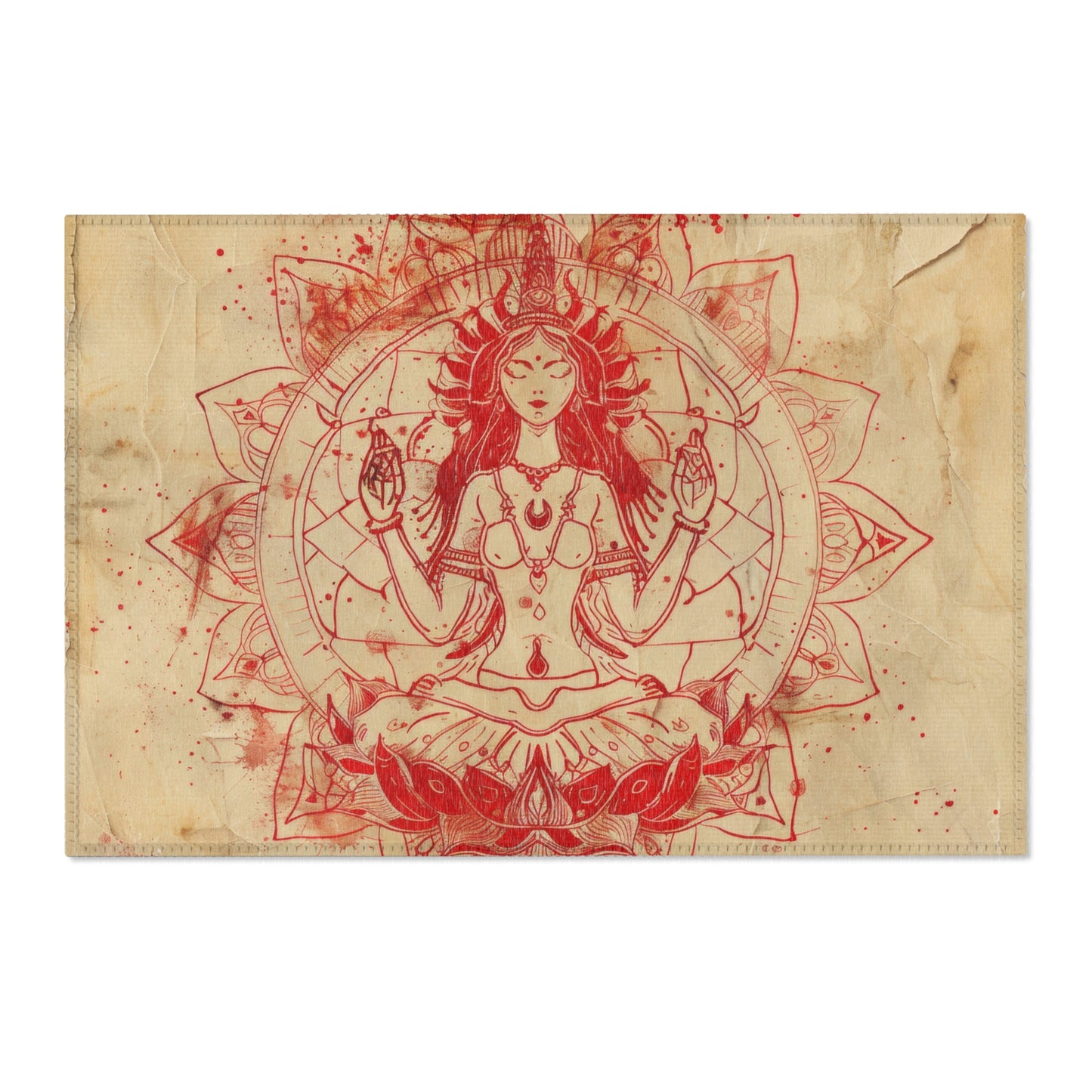 Fire Goddess Polyester Chenille Area Rug (3 Sizes), Sacred Geometry Aesthetic, Zen Nature Bedroom, Living Room & Dorm Room Decor