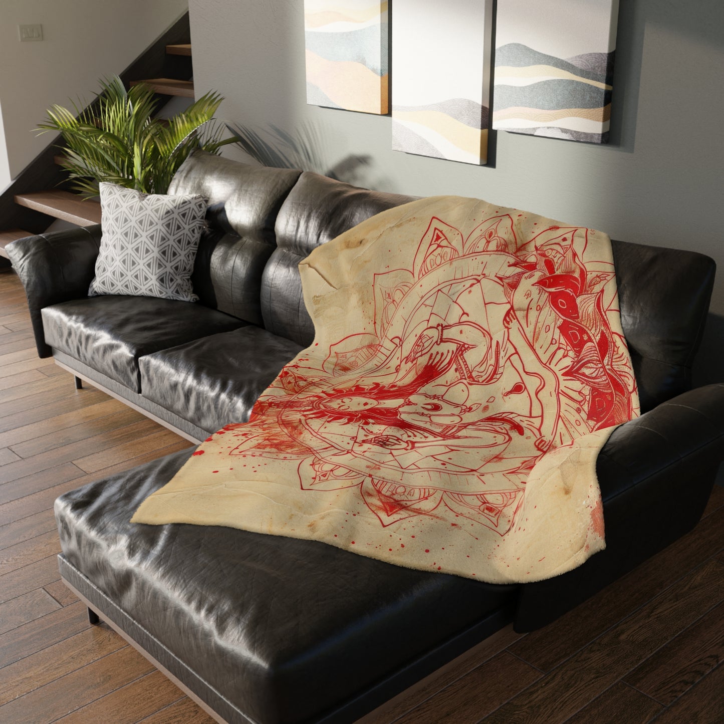 Fire Goddess Two-Sided Throw Blanket, Mystical Occult Design, Sacred Geometry Aesthetic, Enchanting Bedroom and Living Room Decor
