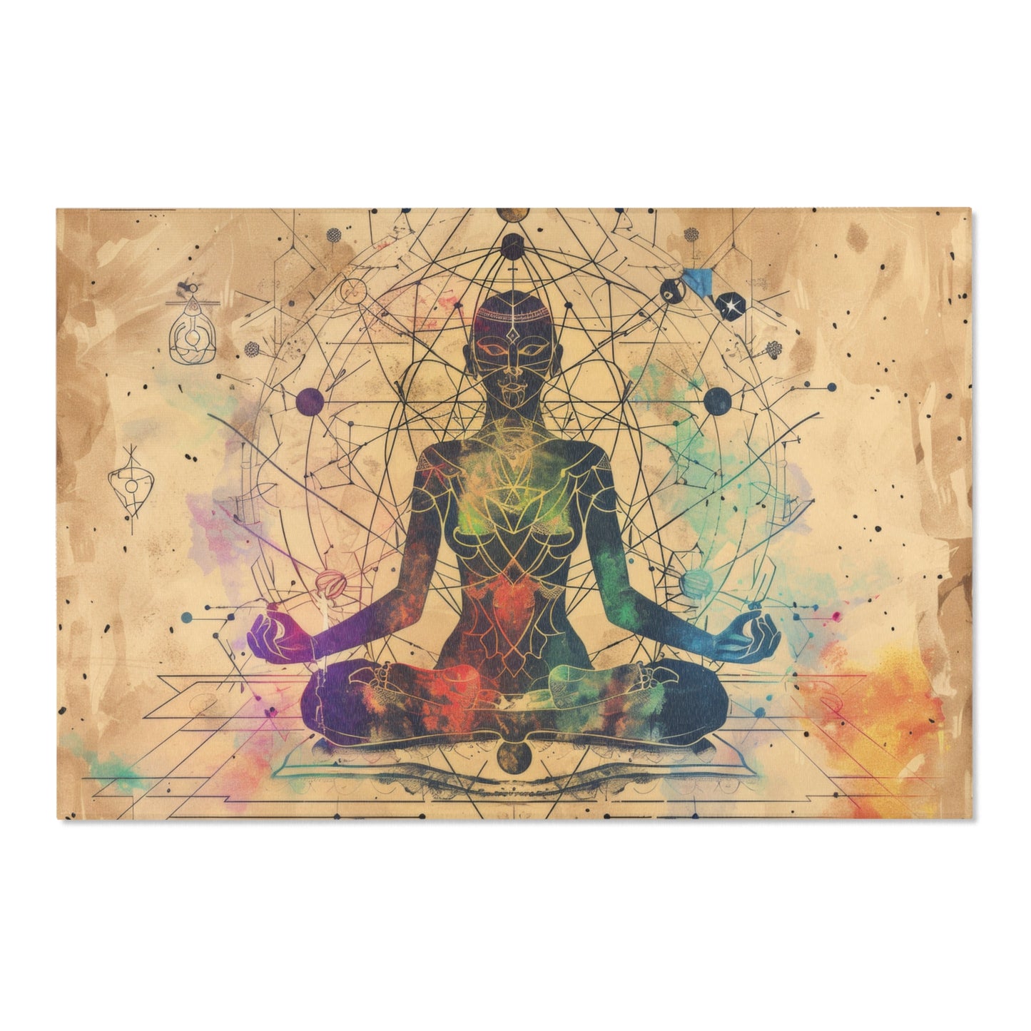 Cosmic Ether Goddess Polyester Chenille Area Rug (3 Sizes), Sacred Geometry Aesthetic, Zen Nature Bedroom, Living Room & Dorm Room Decor