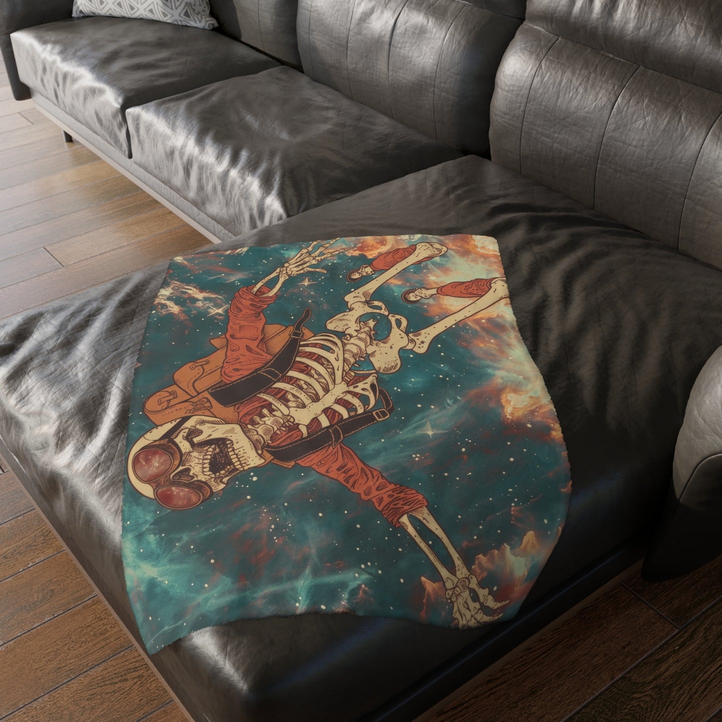 Sky Diving Skeleton Double Sided Throw Blanket (3 Sizes), Dark Cottagecore Design, Gothic Street Art Aesthetic Bedroom, Living, and Dorm Room Decor