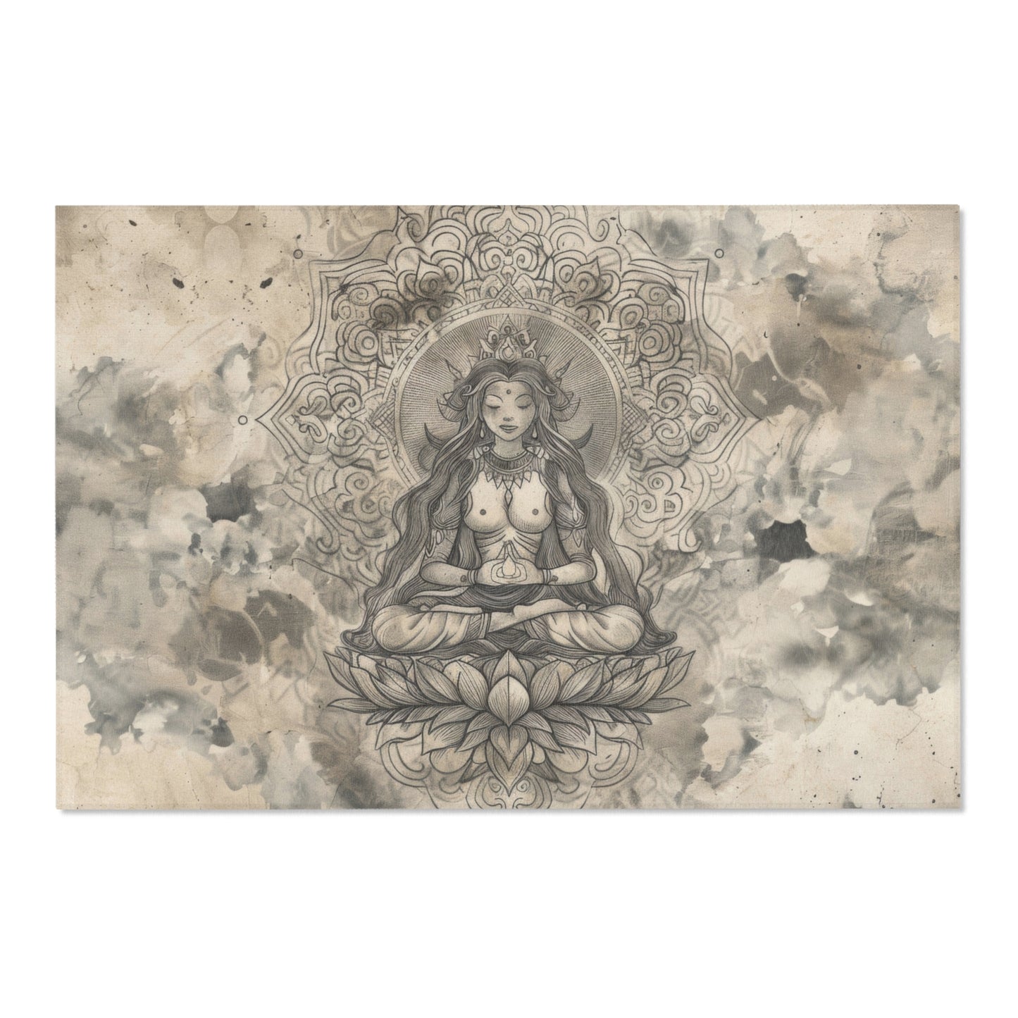 Air Goddess Polyester Chenille Area Rug (3 Sizes), Sacred Geometry Aesthetic, Zen Nature Bedroom, Living Room & Dorm Room Decor