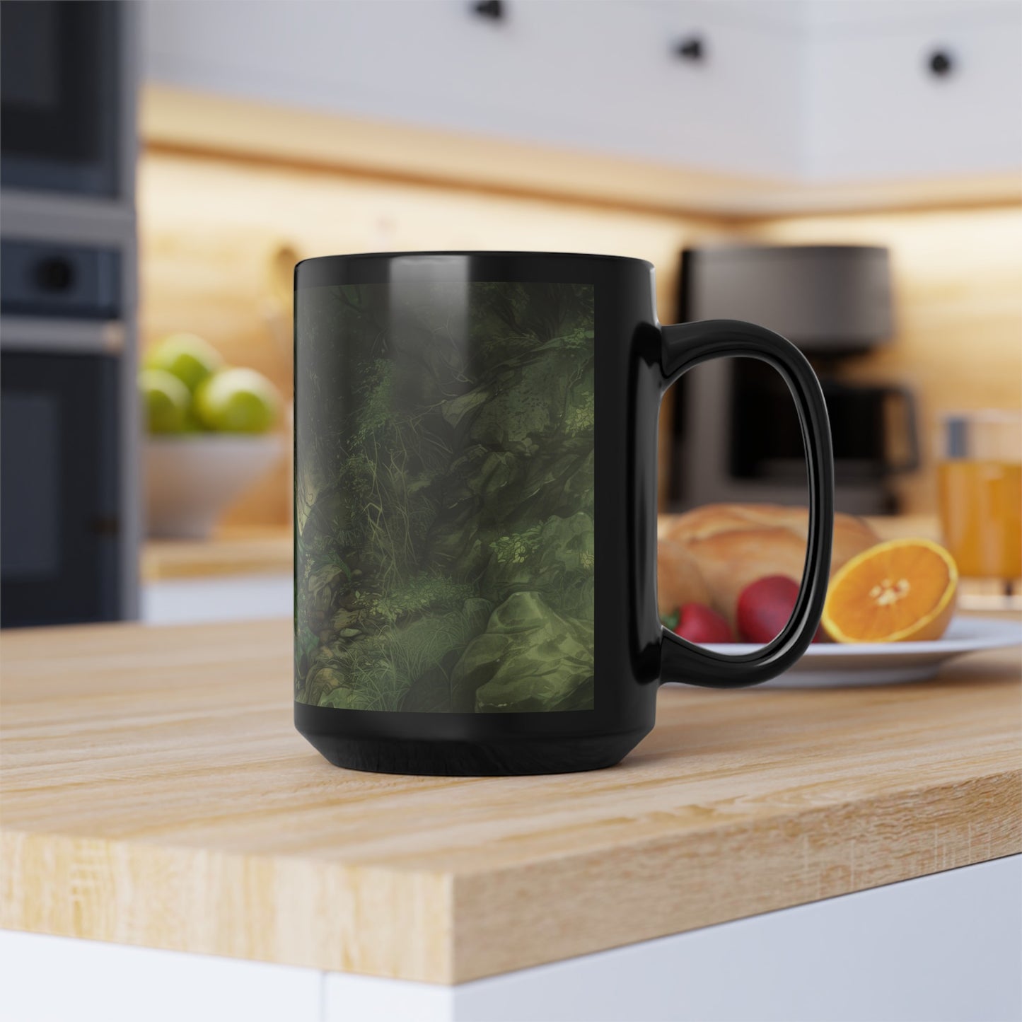 Danu's Enchanted Forest 15oz Black Ceramic Mug, Celtic Mother Goddess Essence, Verdant Woodland Serenity Sip