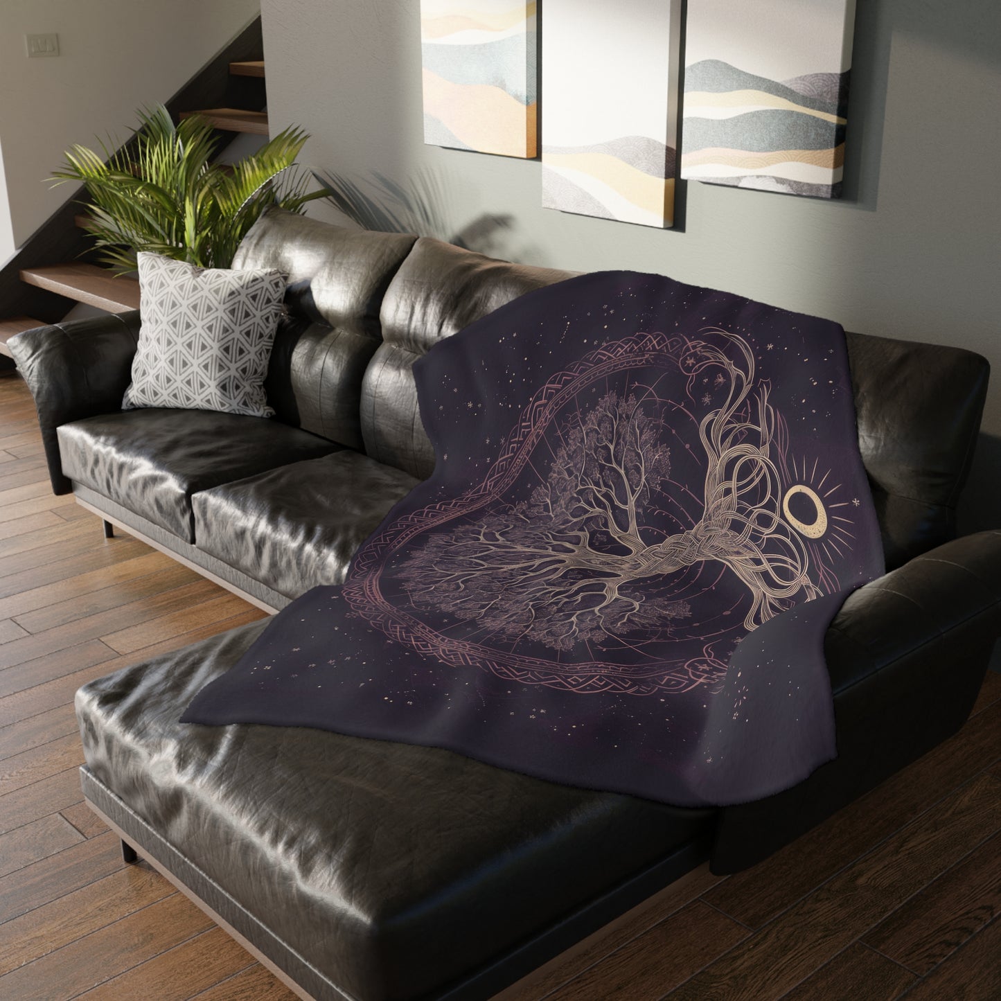 Mystical Purple Tree of Life Double-Sided Throw Blanket – Witchcraft & Nature-Inspired Home Decor